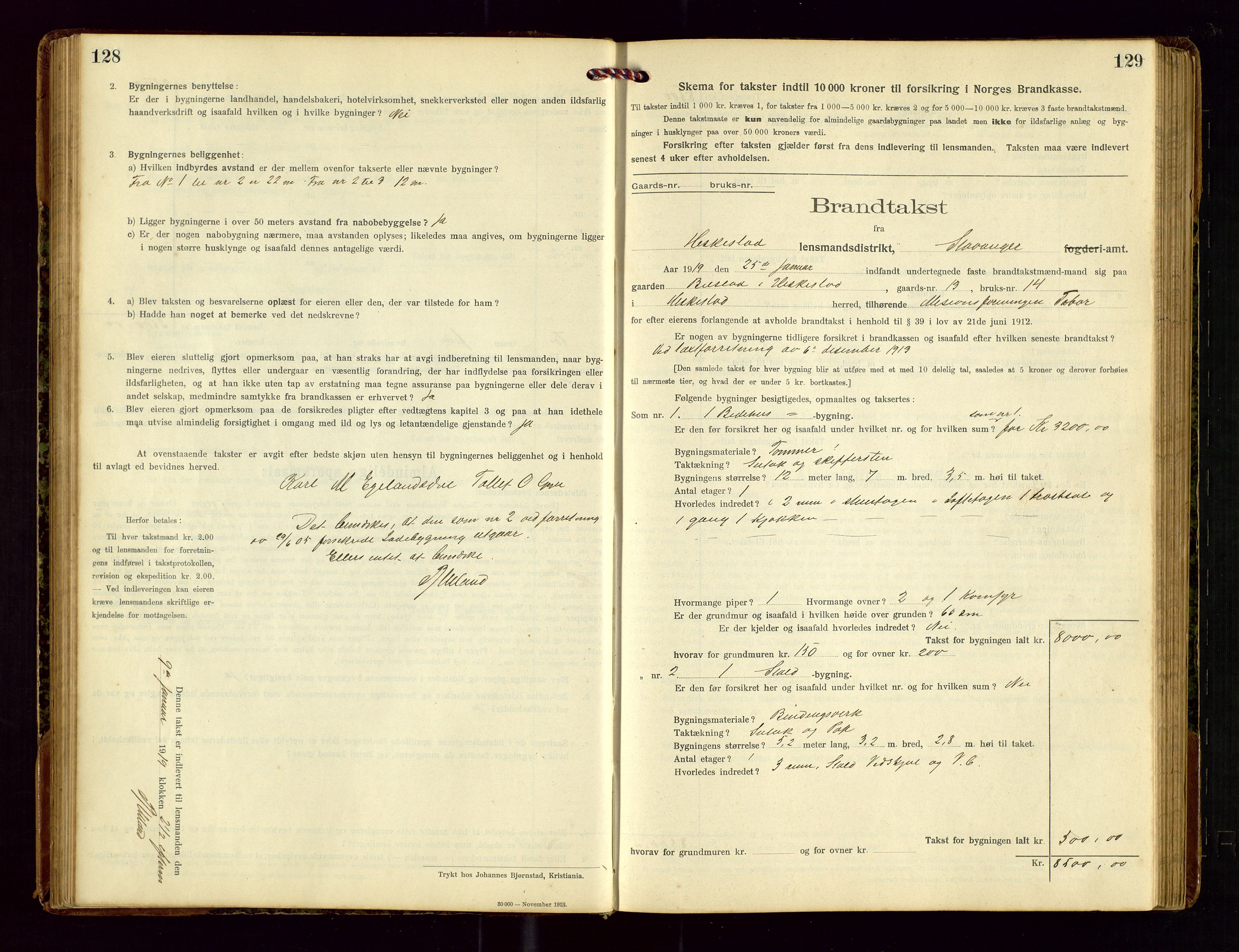 Heskestad lensmannskontor, AV/SAST-A-100304/Gob/L0002: "Brandtakstprotokol", 1915-1922, p. 128-129