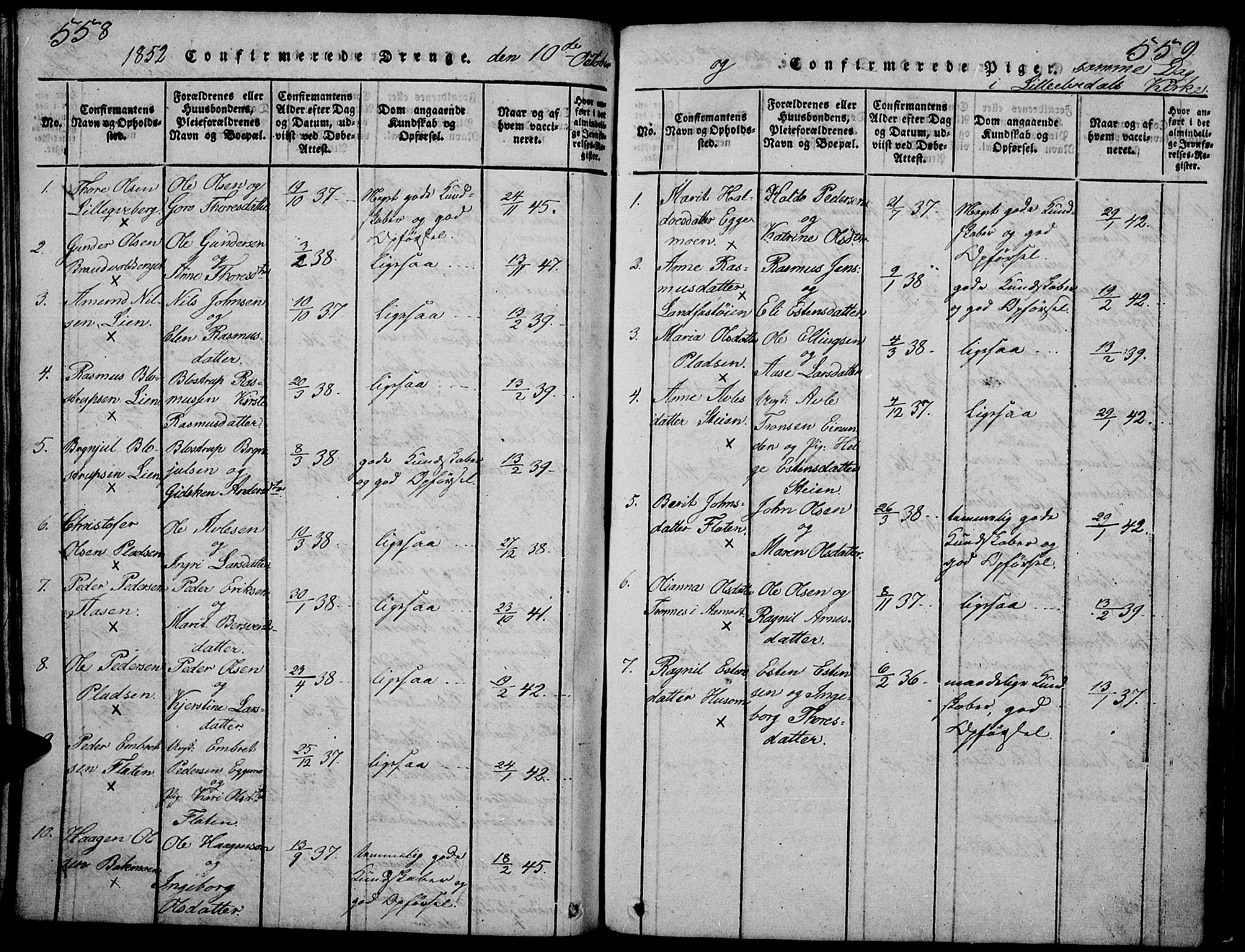 Tynset prestekontor, SAH/PREST-058/H/Ha/Hab/L0002: Parish register (copy) no. 2, 1814-1862, p. 558-559