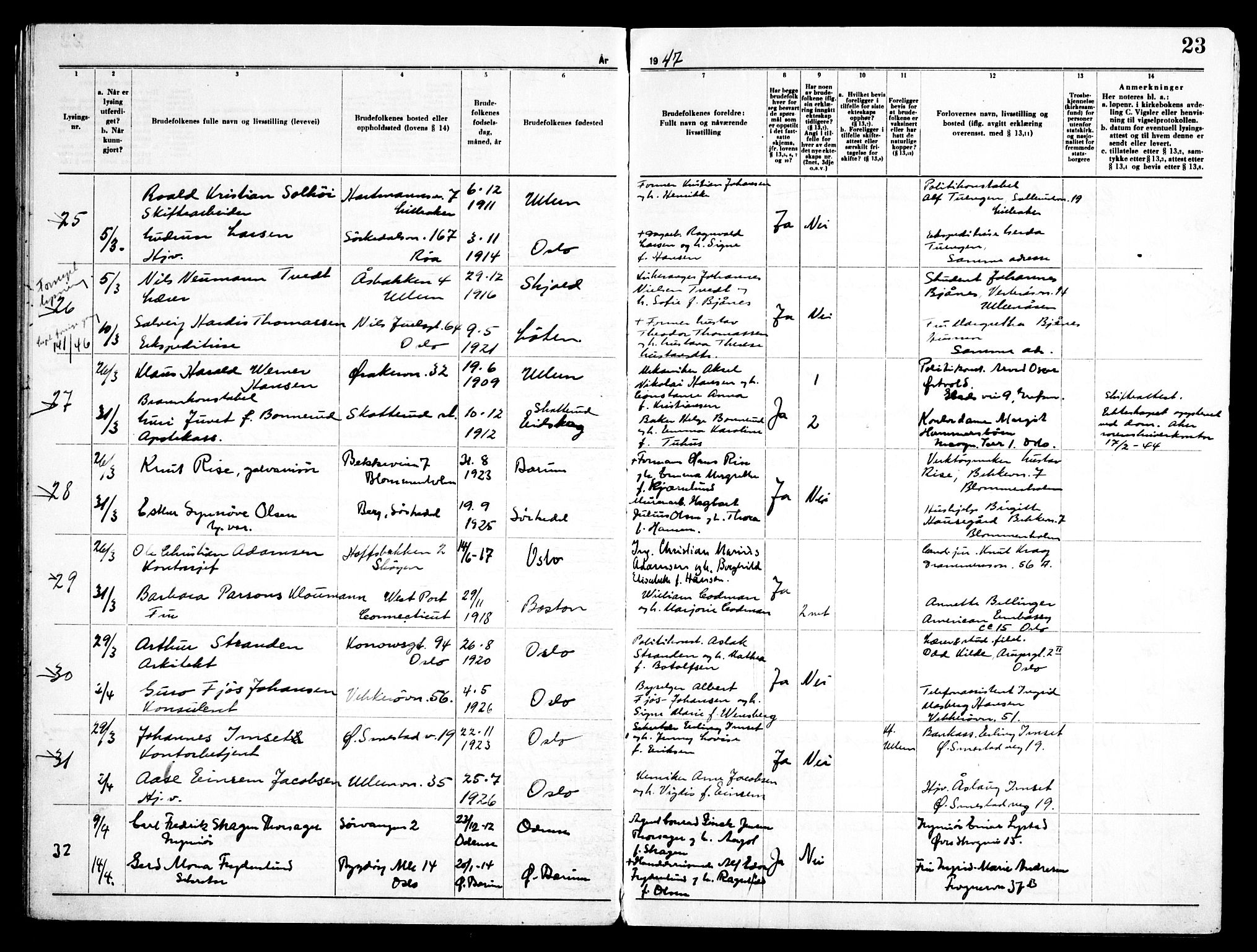 Ullern prestekontor Kirkebøker, AV/SAO-A-10740/H/L0005: Banns register no. 5, 1946-1951, p. 23