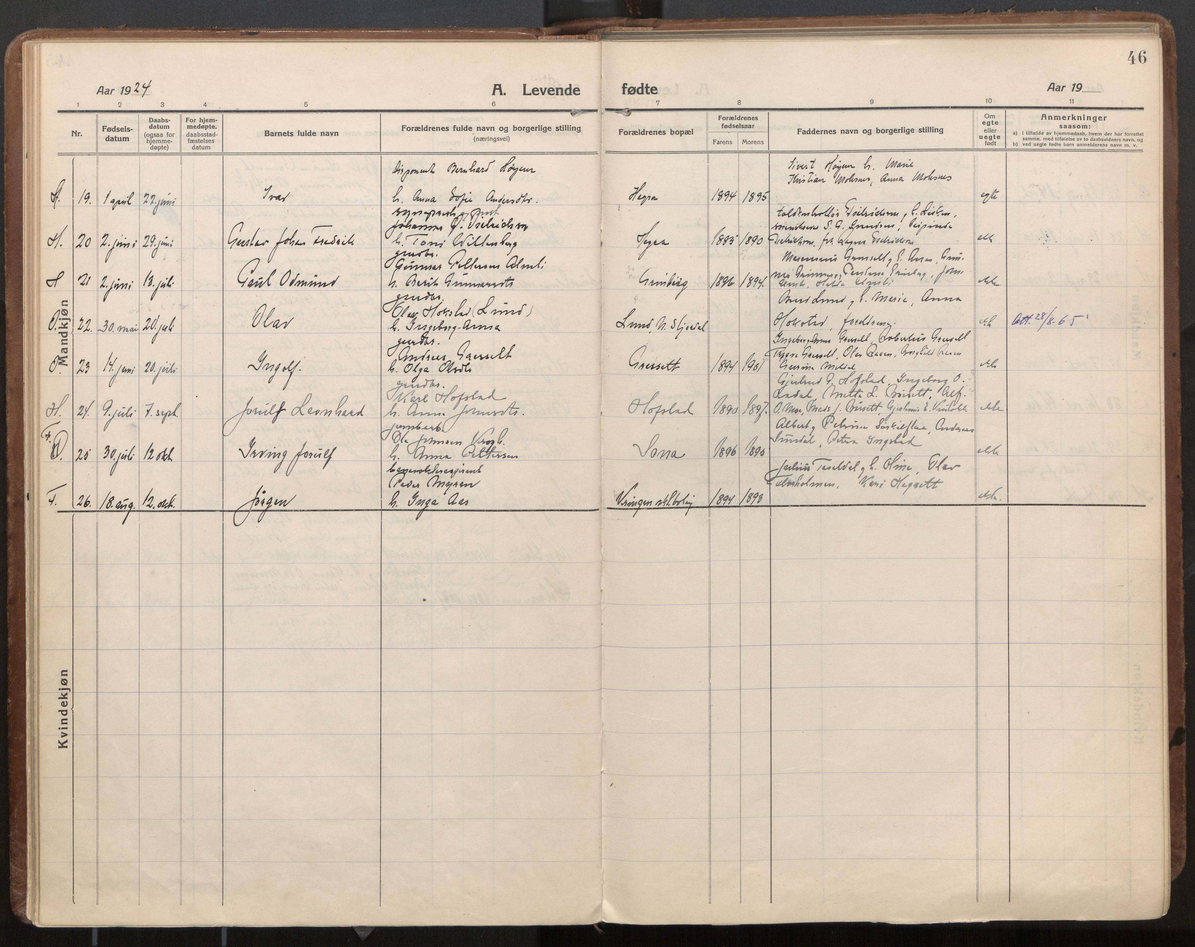 Ministerialprotokoller, klokkerbøker og fødselsregistre - Nord-Trøndelag, AV/SAT-A-1458/703/L0037: Parish register (official) no. 703A10, 1915-1932, p. 46