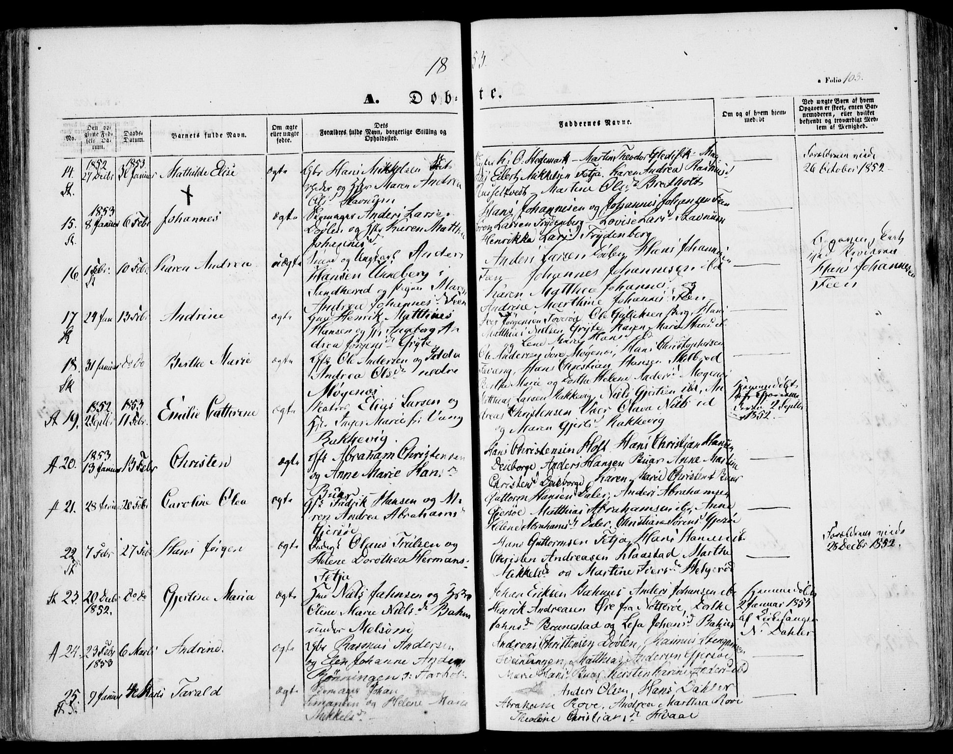 Stokke kirkebøker, AV/SAKO-A-320/F/Fa/L0007: Parish register (official) no. I 7, 1844-1857, p. 103