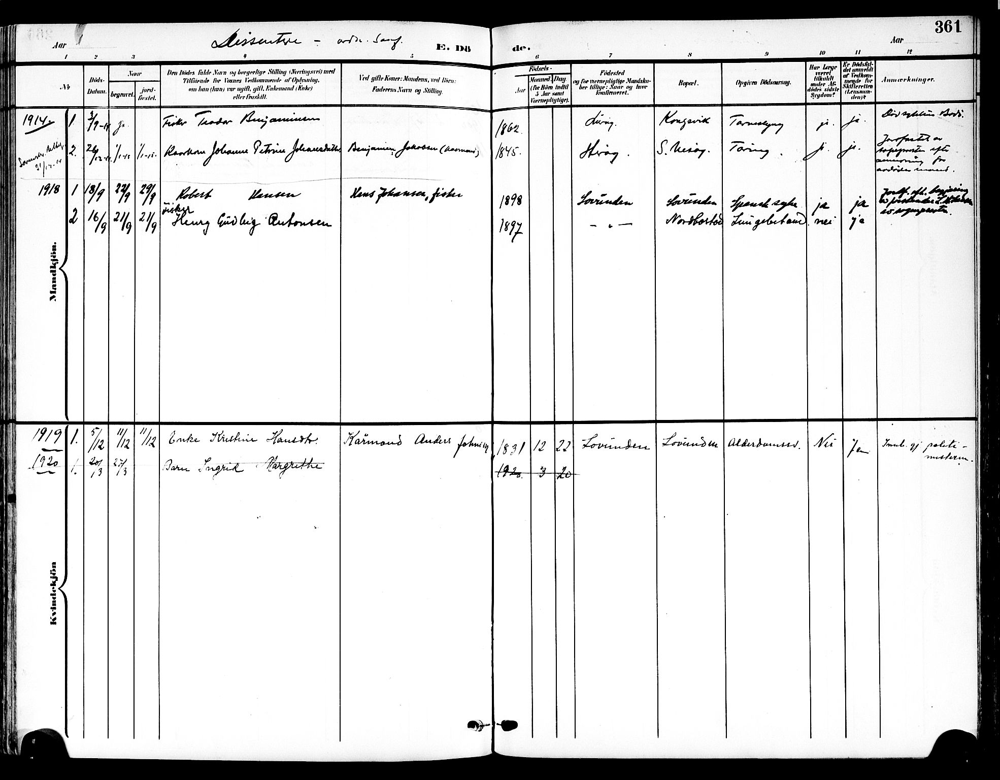 Ministerialprotokoller, klokkerbøker og fødselsregistre - Nordland, AV/SAT-A-1459/839/L0569: Parish register (official) no. 839A06, 1903-1922, p. 361