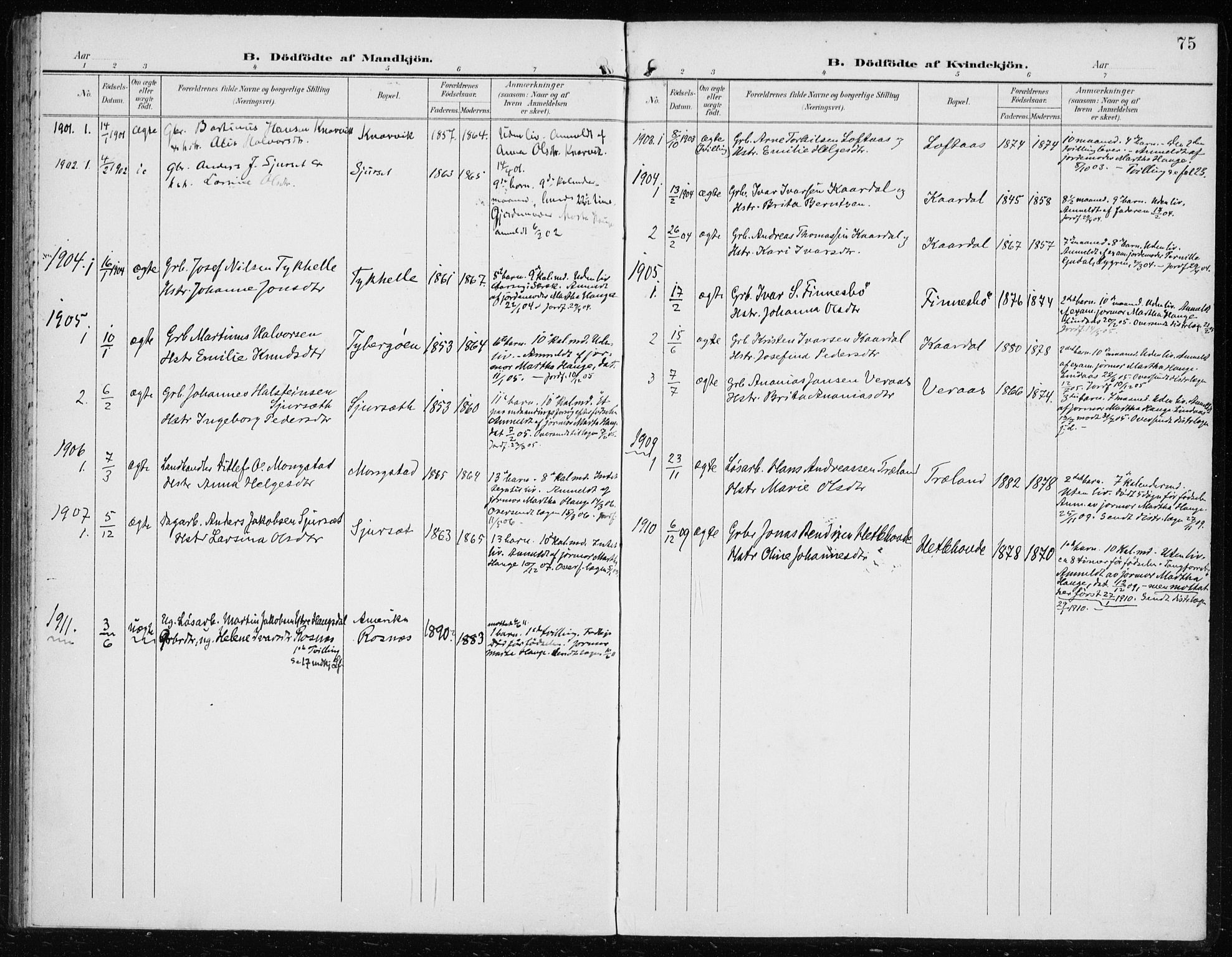 Lindås Sokneprestembete, SAB/A-76701/H/Haa: Parish register (official) no. B 2, 1900-1912, p. 75