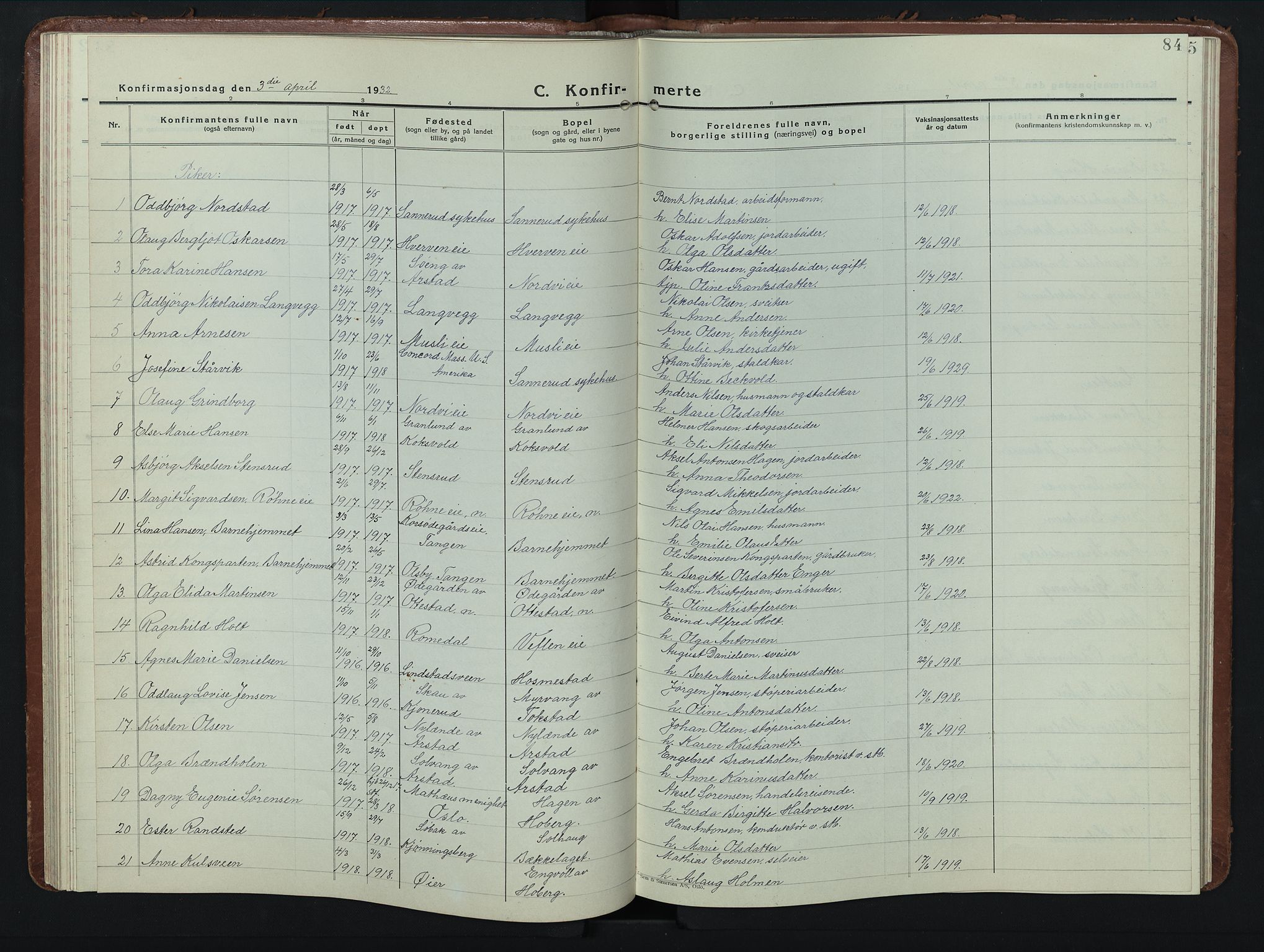 Stange prestekontor, SAH/PREST-002/L/L0019: Parish register (copy) no. 19, 1929-1947, p. 84