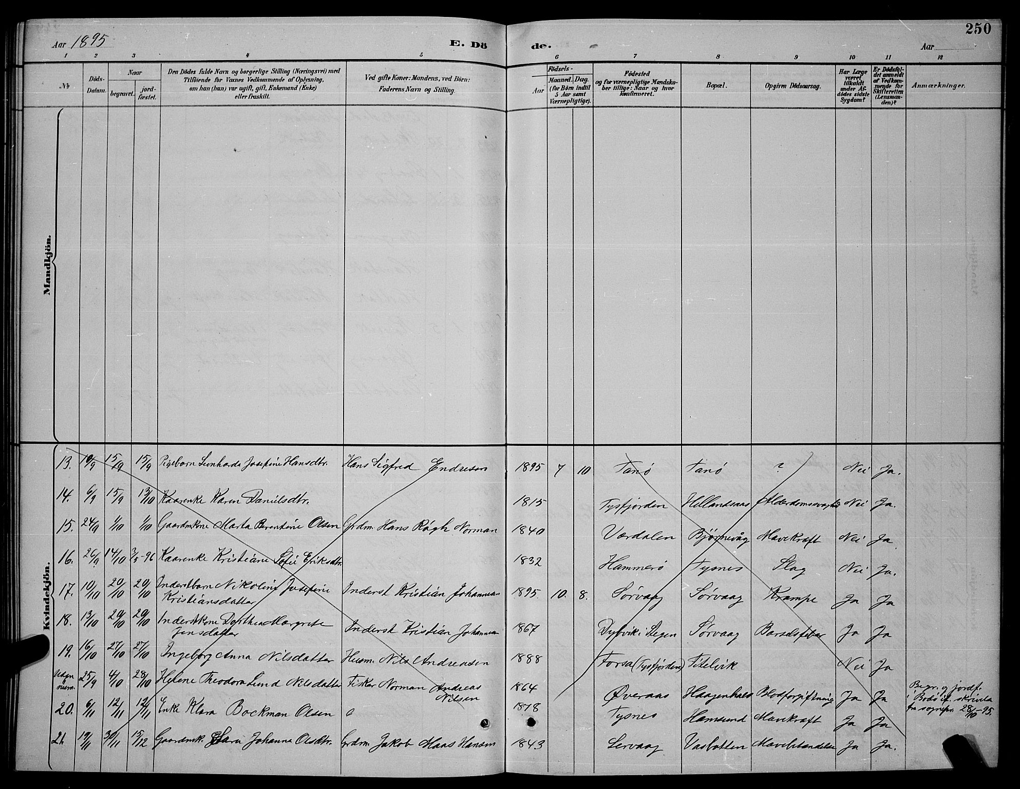 Ministerialprotokoller, klokkerbøker og fødselsregistre - Nordland, SAT/A-1459/859/L0859: Parish register (copy) no. 859C05, 1887-1898, p. 250