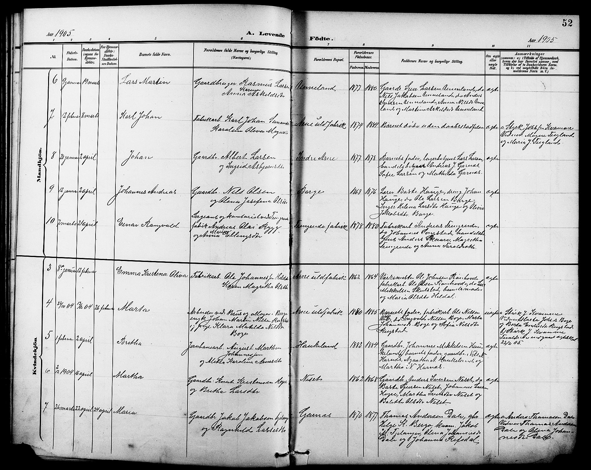 Arna sokneprestembete, AV/SAB-A-74001/H/Ha/Hab: Parish register (copy) no. A 4, 1898-1910, p. 52