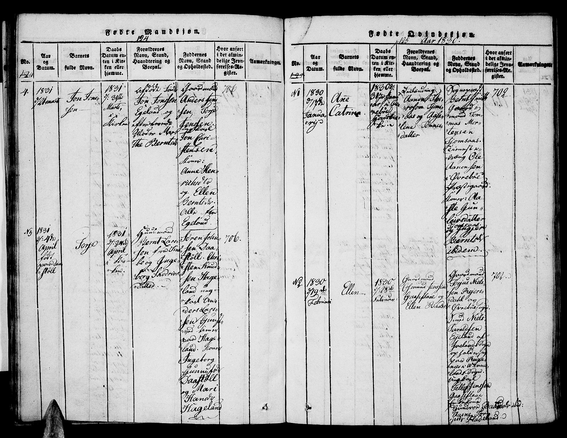 Vennesla sokneprestkontor, AV/SAK-1111-0045/Fa/Faa/L0003: Parish register (official) no. A 3, 1820-1834, p. 124-125