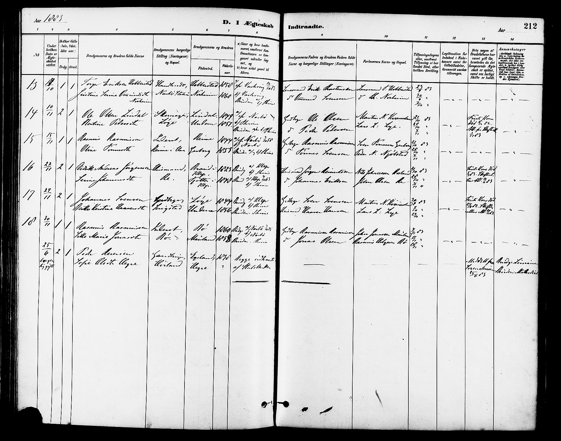 Lye sokneprestkontor, AV/SAST-A-101794/001/30BA/L0009: Parish register (official) no. A 8, 1881-1892, p. 212