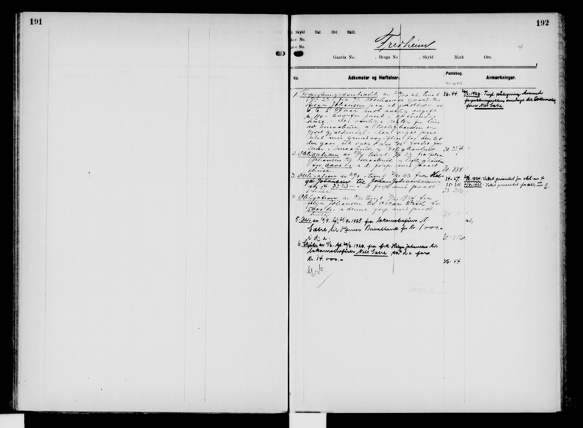Nord-Hedmark sorenskriveri, SAH/TING-012/H/Ha/Had/Hade/L0008: Mortgage register no. 4.8, 1923-1940, p. 191-192