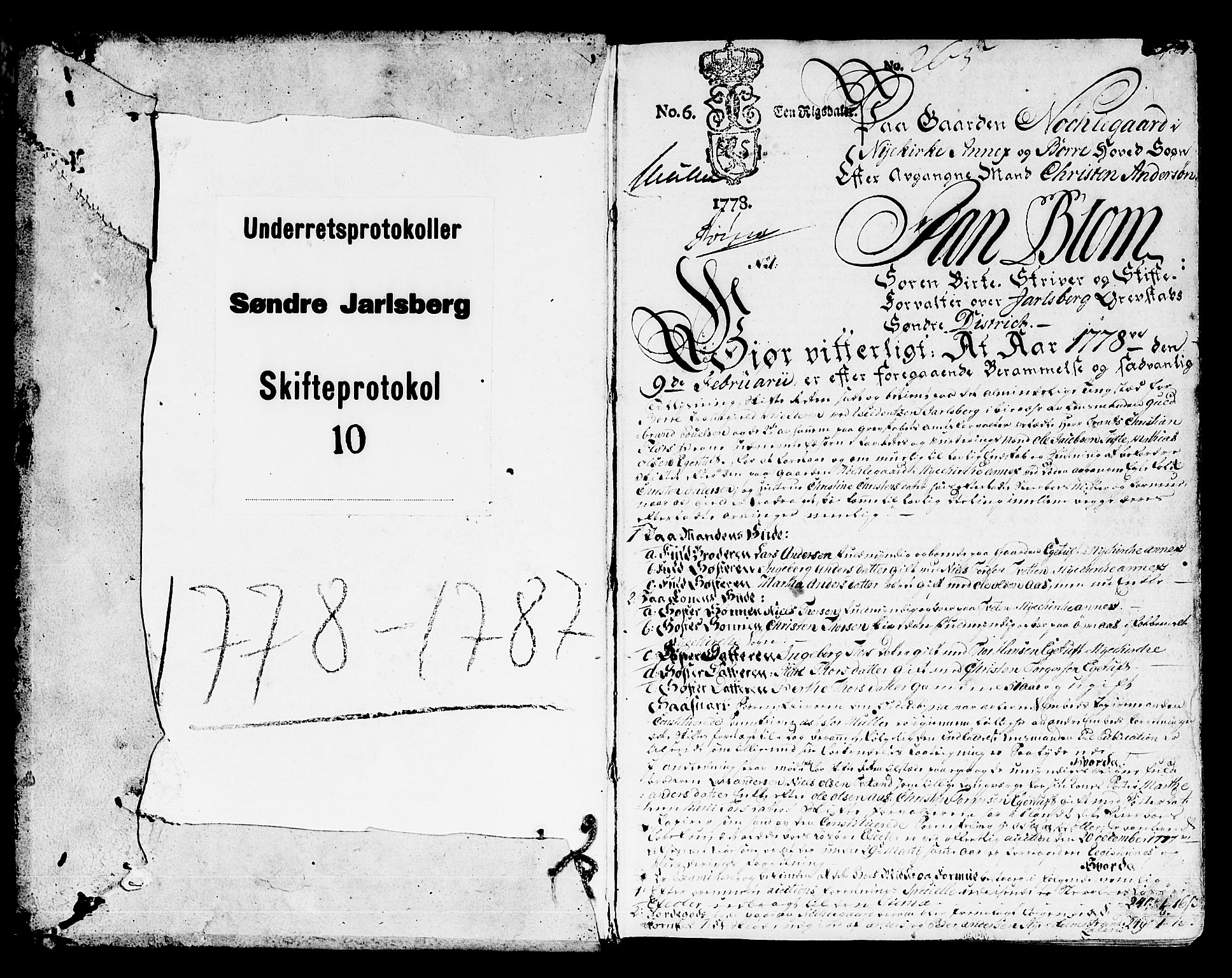 Søndre Jarlsberg sorenskriveri, SAKO/A-129/H/Hb/Hba/L0010: Skifteprotokoll, 1778-1787, p. 0b-1a