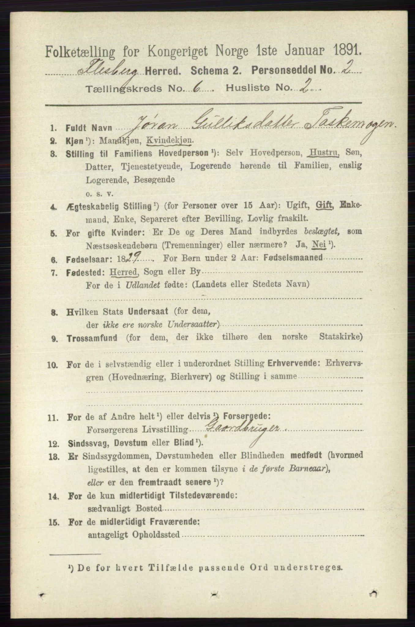 RA, 1891 census for 0631 Flesberg, 1891, p. 959