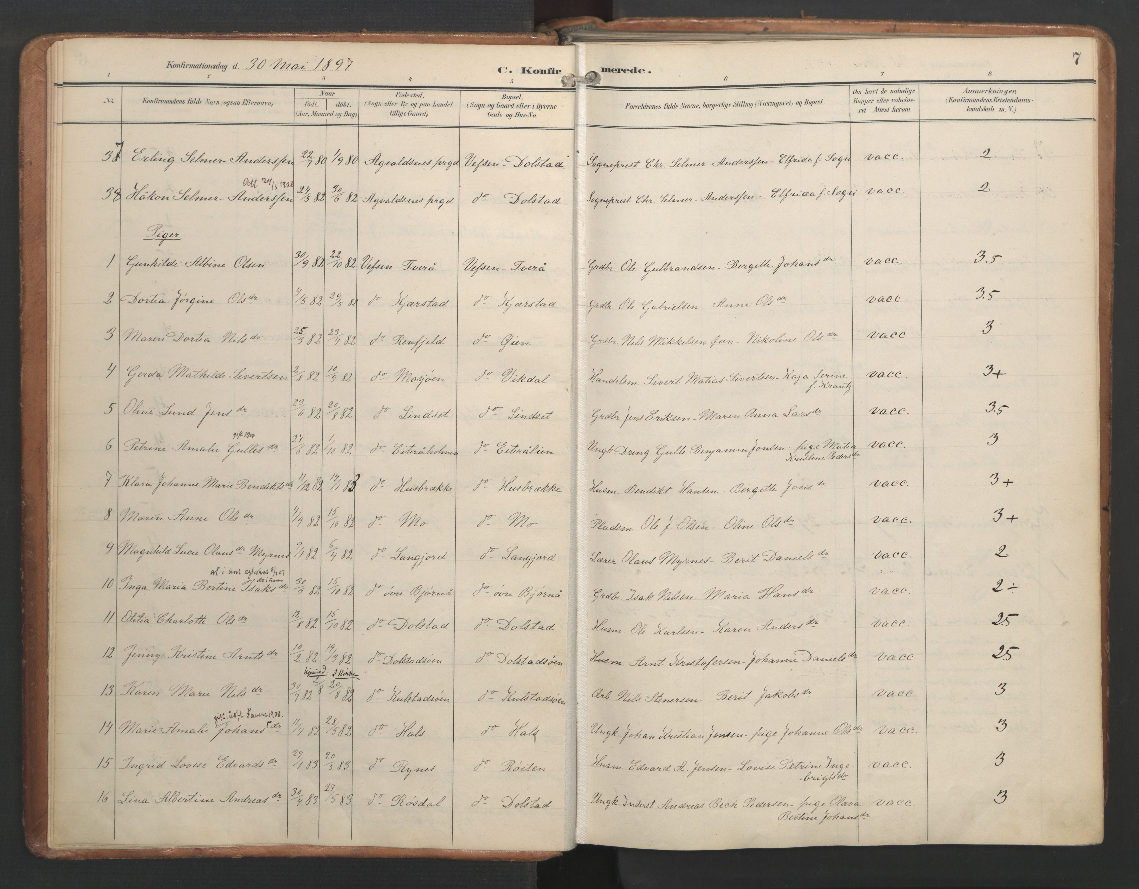 Ministerialprotokoller, klokkerbøker og fødselsregistre - Nordland, AV/SAT-A-1459/820/L0298: Parish register (official) no. 820A19, 1897-1915, p. 7