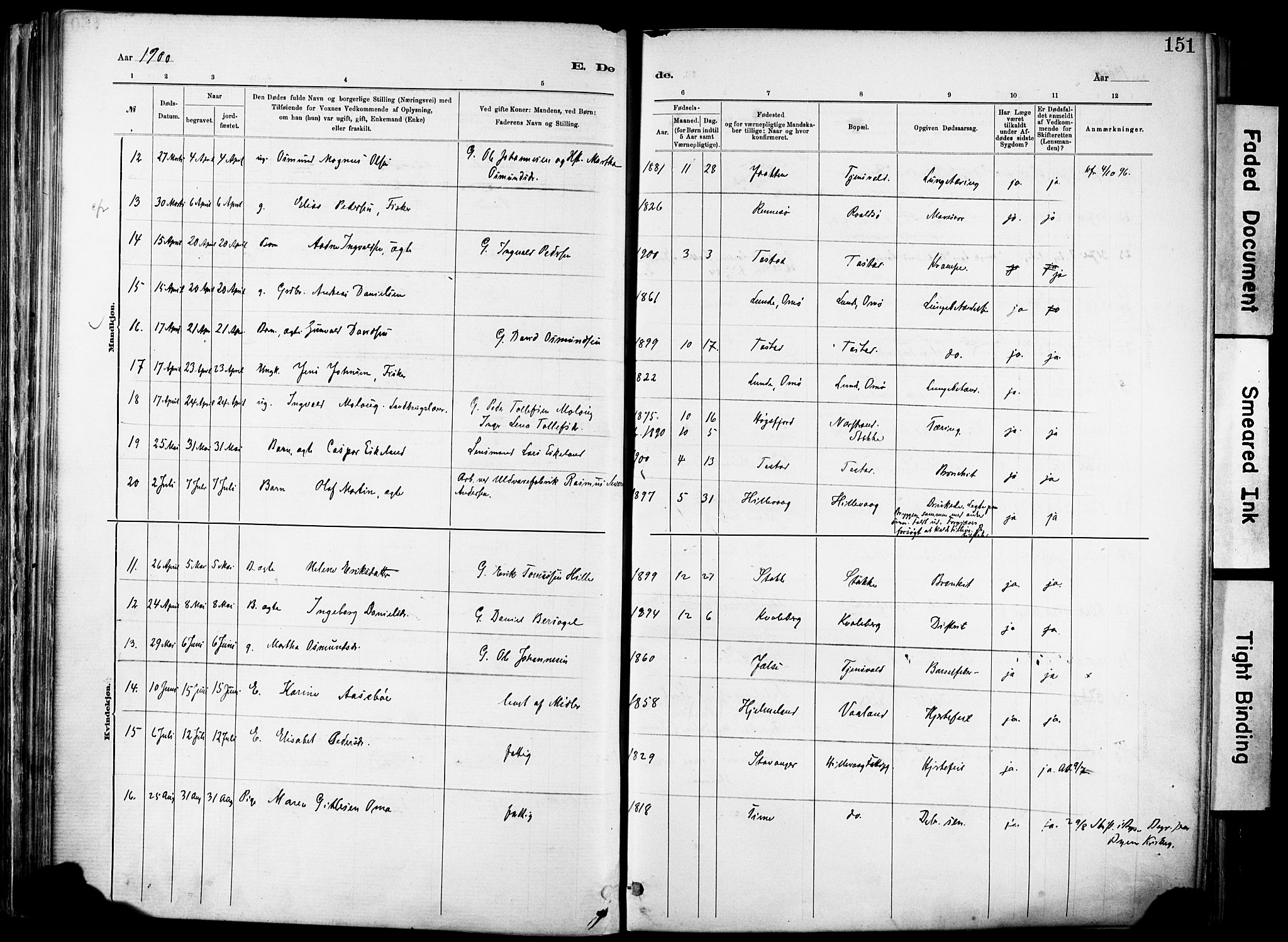 Hetland sokneprestkontor, SAST/A-101826/30/30BA/L0012: Parish register (official) no. A 12, 1882-1912, p. 151