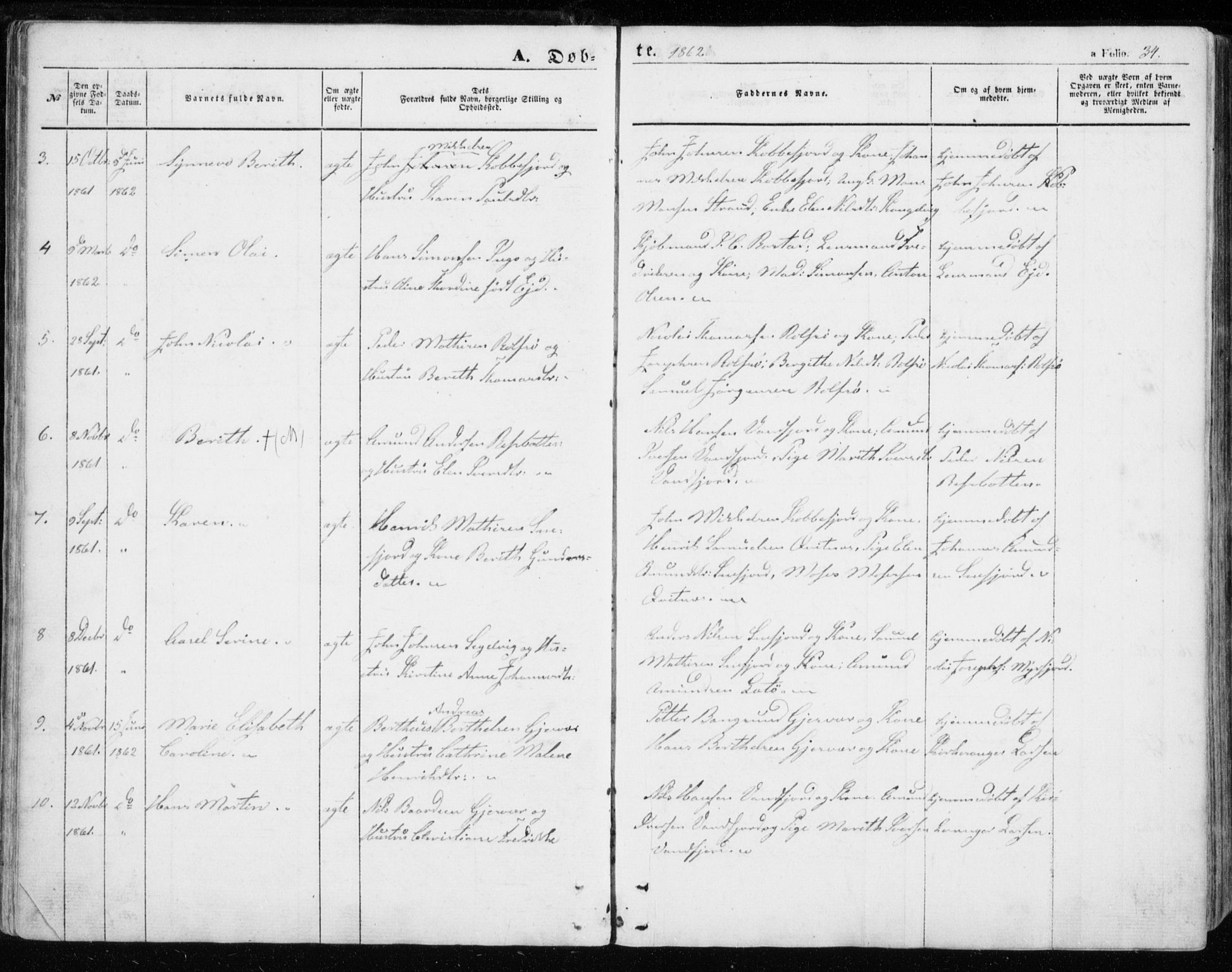 Måsøy sokneprestkontor, SATØ/S-1348/H/Ha/L0002kirke: Parish register (official) no. 2, 1852-1865, p. 34