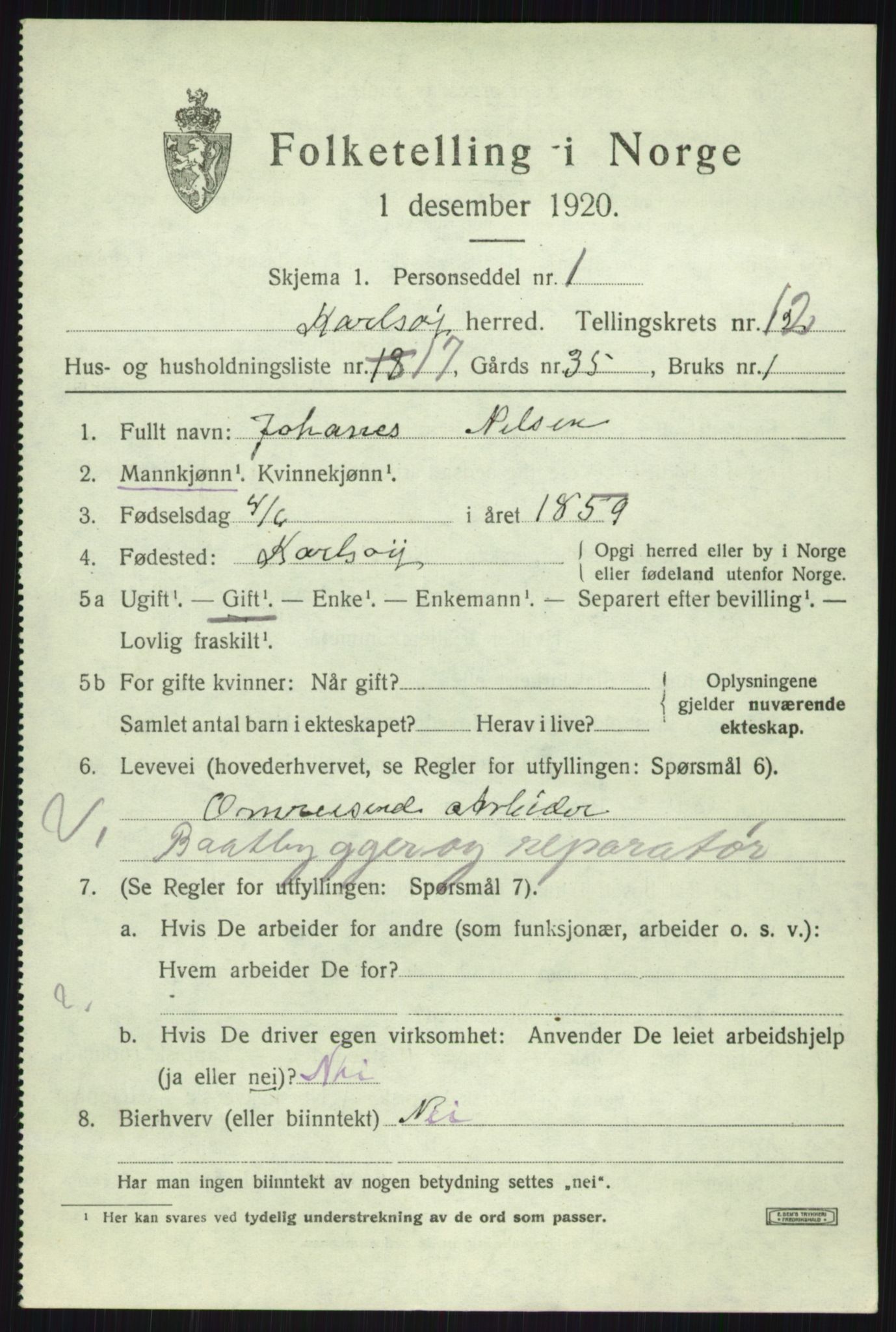 SATØ, 1920 census for Karlsøy, 1920, p. 4448