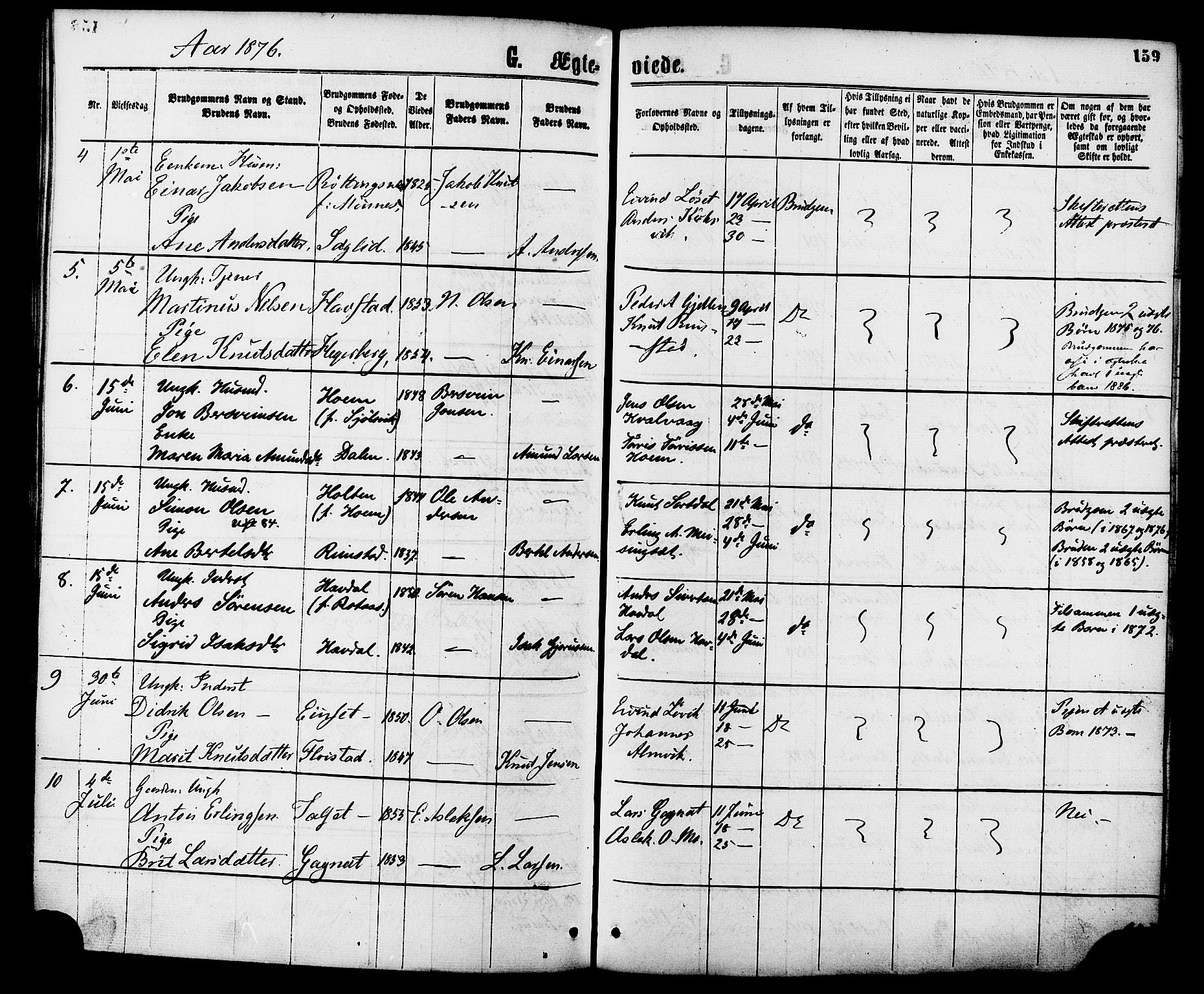 Ministerialprotokoller, klokkerbøker og fødselsregistre - Møre og Romsdal, AV/SAT-A-1454/586/L0986: Parish register (official) no. 586A12, 1867-1878, p. 159