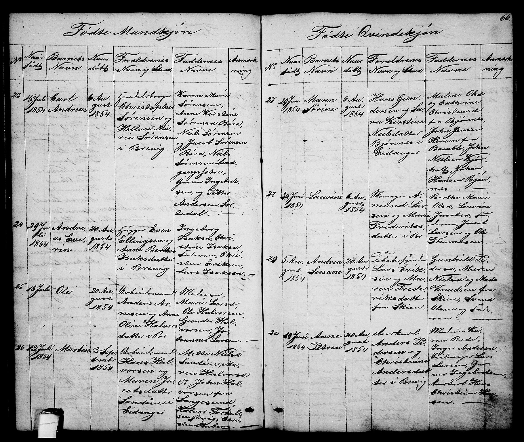Brevik kirkebøker, SAKO/A-255/G/Ga/L0002: Parish register (copy) no. 2, 1846-1865, p. 66