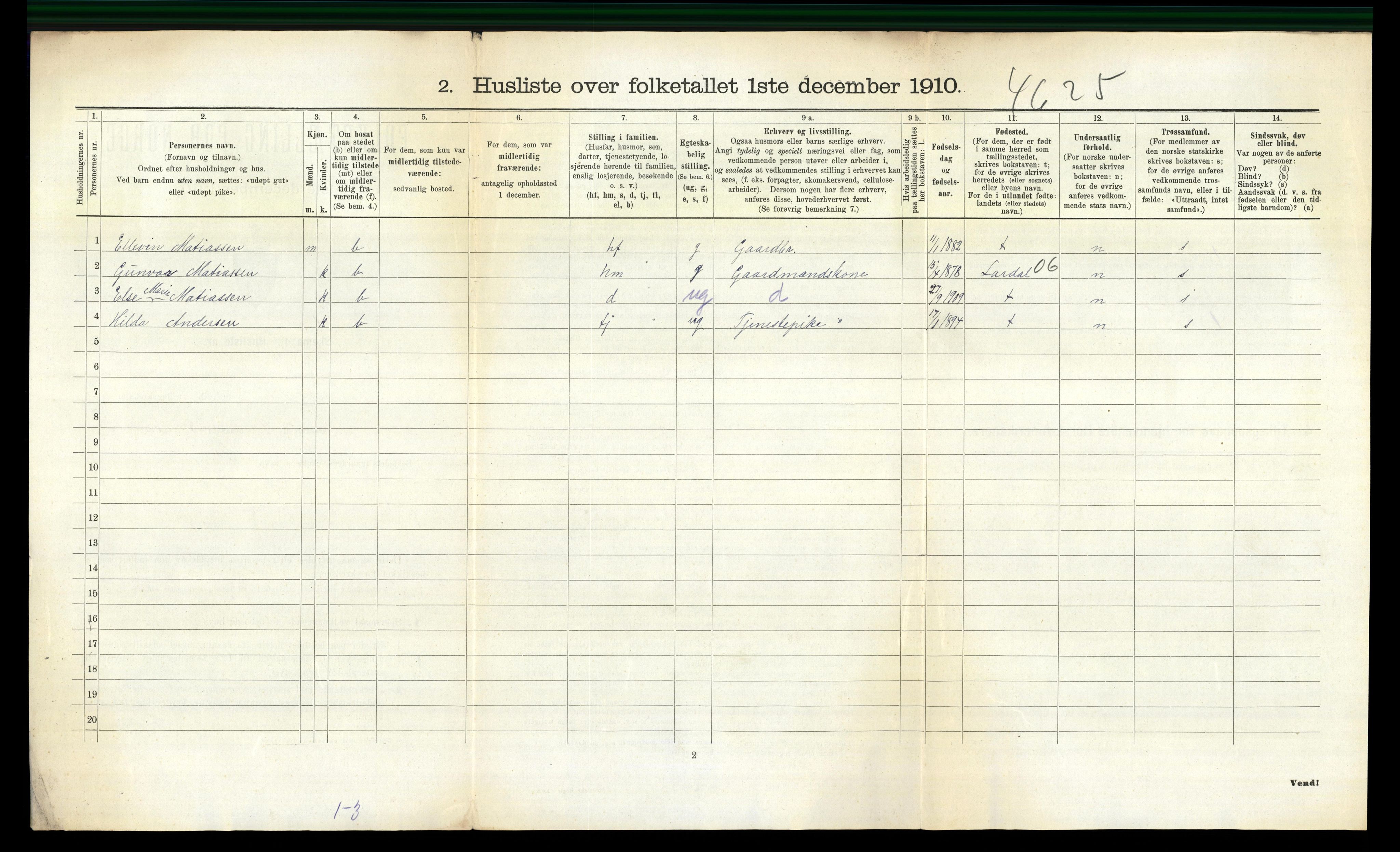 RA, 1910 census for Sandeherred, 1910, p. 1012