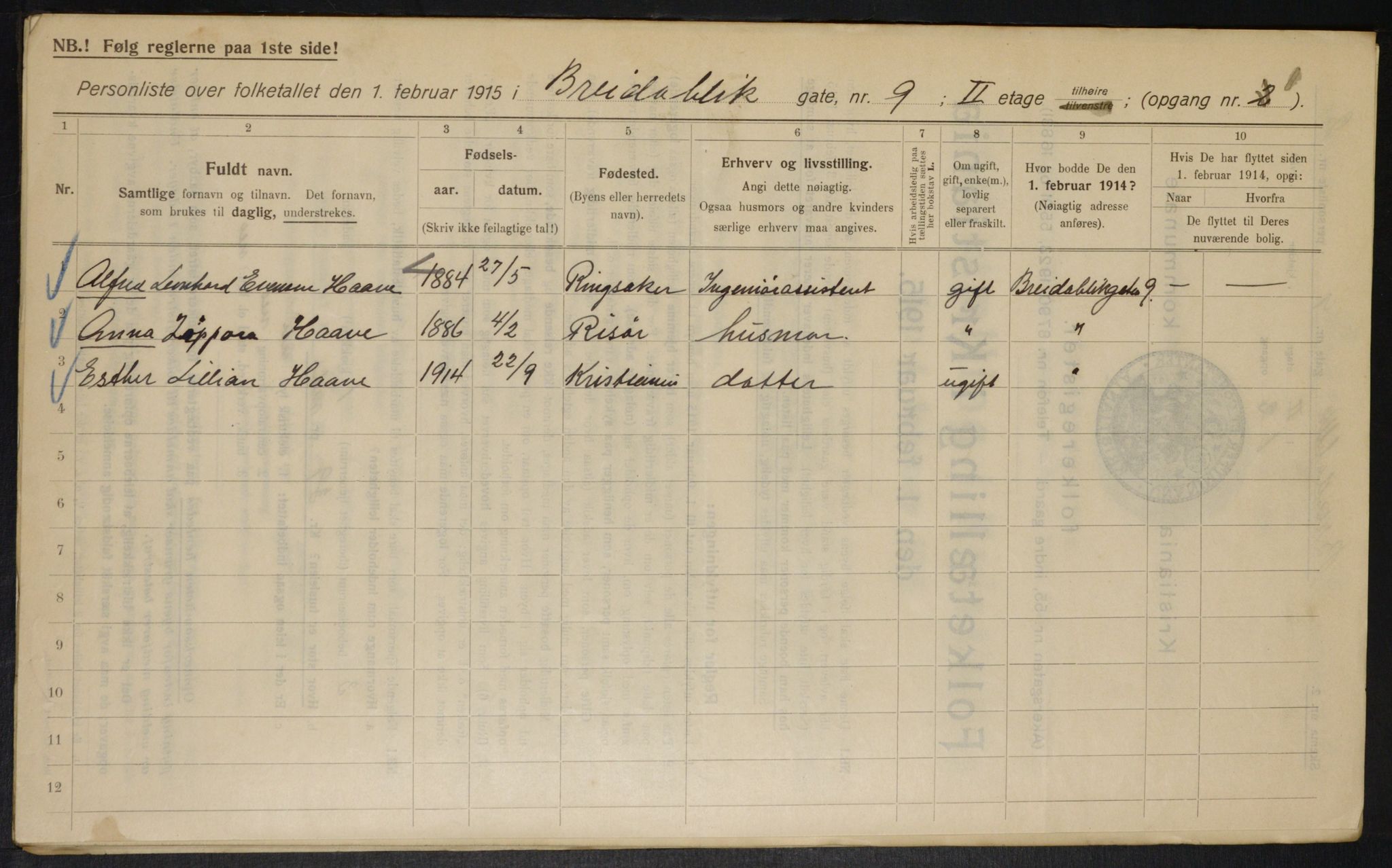 OBA, Municipal Census 1915 for Kristiania, 1915, p. 8015