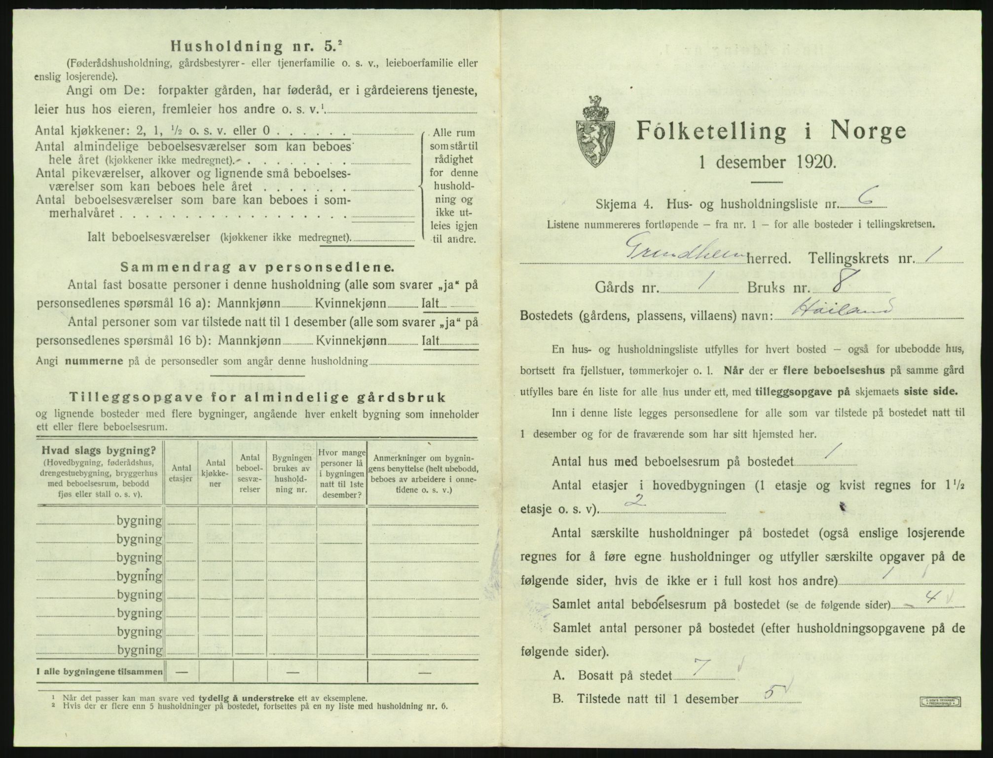 SAK, 1920 census for Grindheim, 1920, p. 41