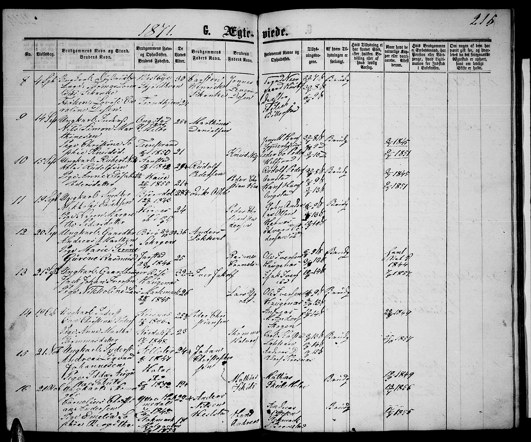 Ministerialprotokoller, klokkerbøker og fødselsregistre - Nordland, AV/SAT-A-1459/888/L1266: Parish register (copy) no. 888C04, 1864-1877, p. 215