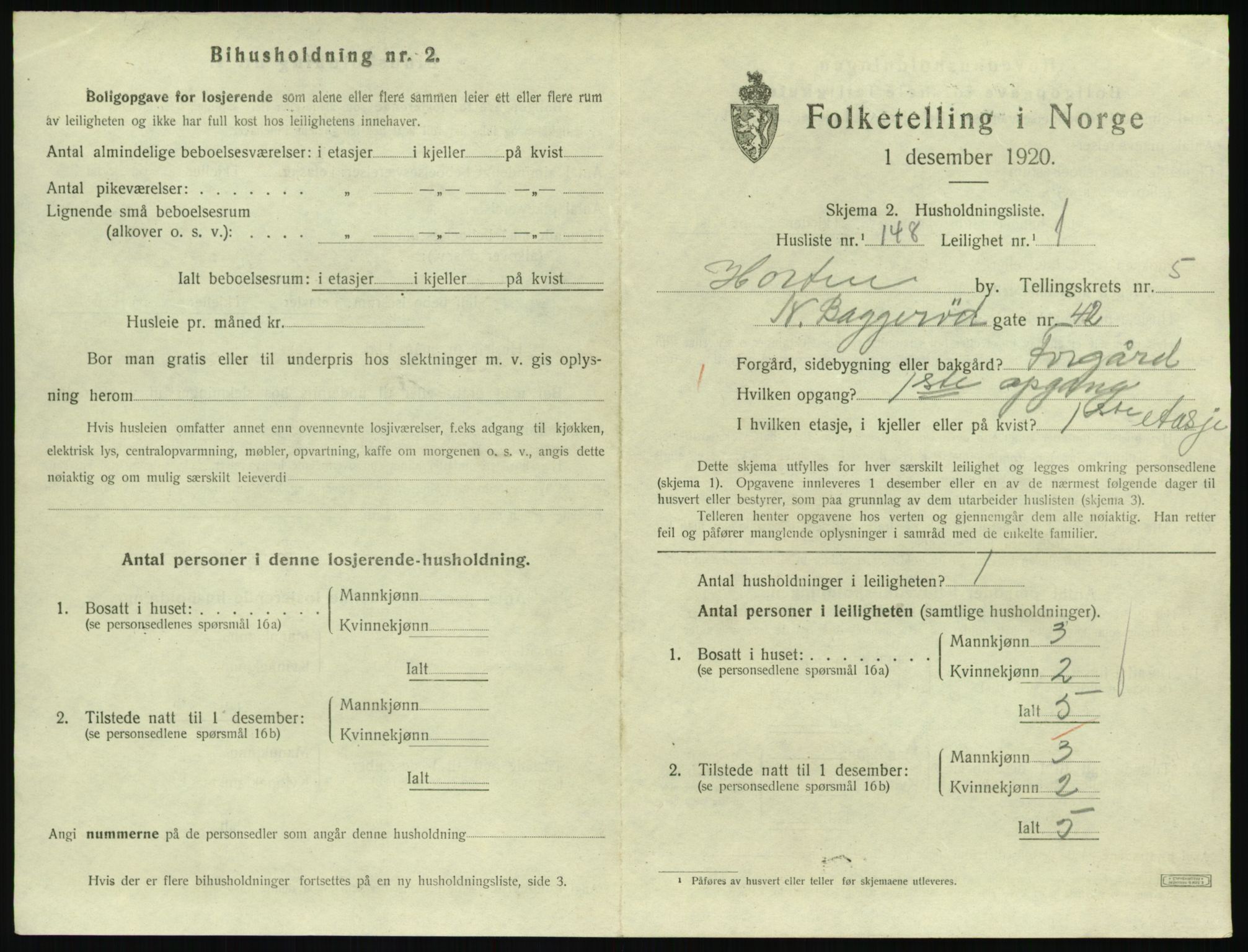 SAKO, 1920 census for Horten, 1920, p. 6167