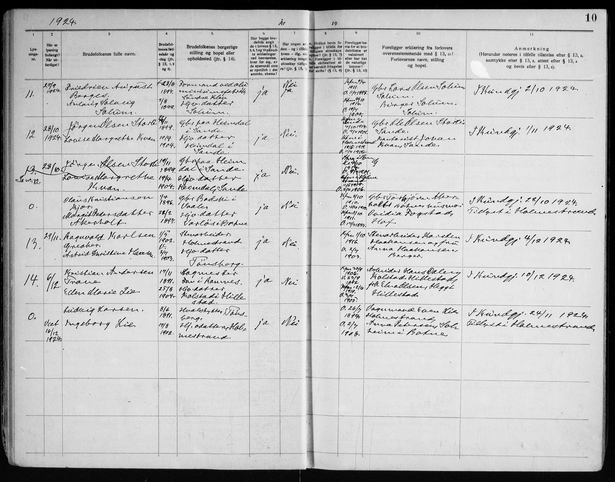 Botne kirkebøker, AV/SAKO-A-340/H/Ha/L0001: Banns register no. 1, 1919-1965, p. 10