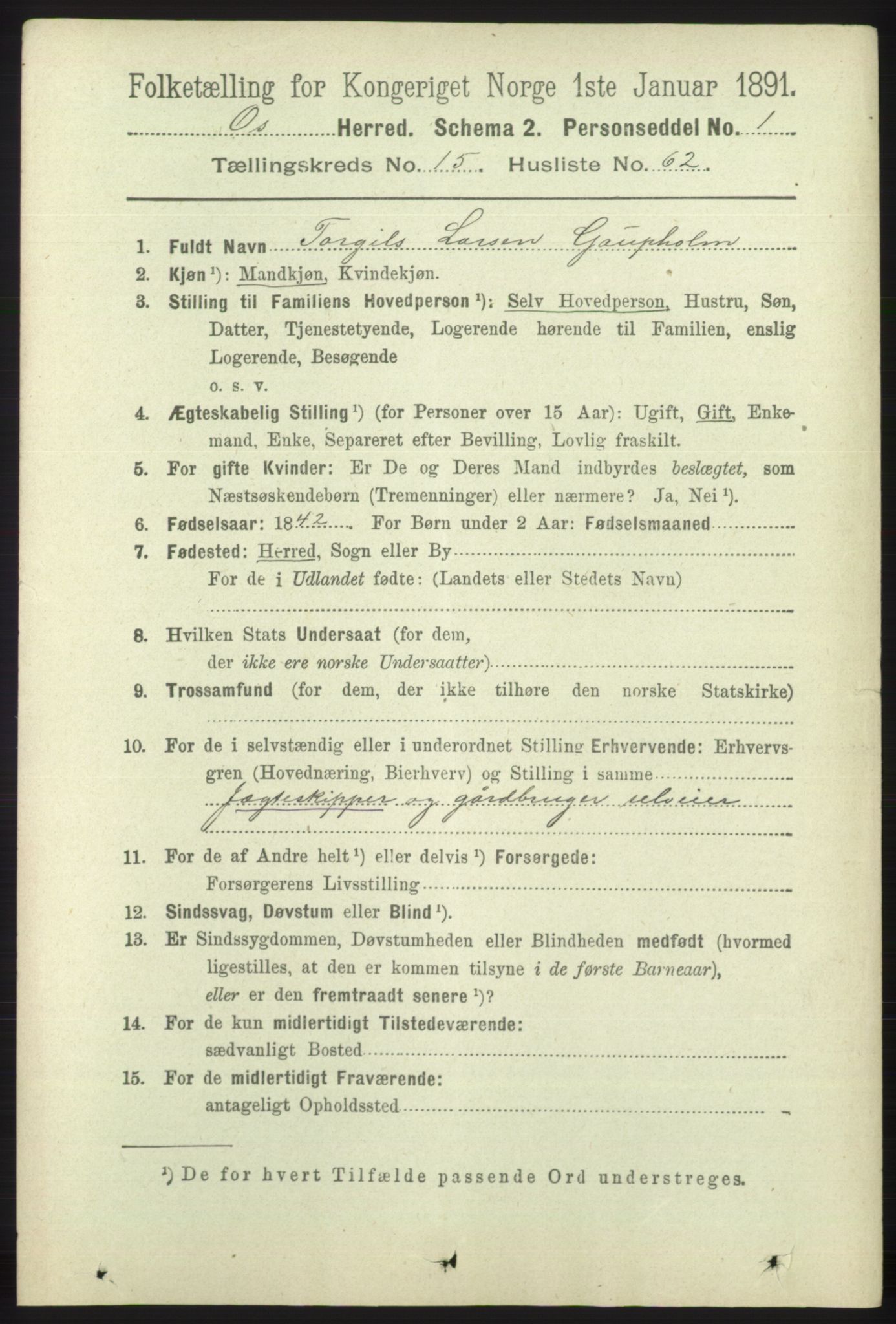 RA, 1891 census for 1243 Os, 1891, p. 3482