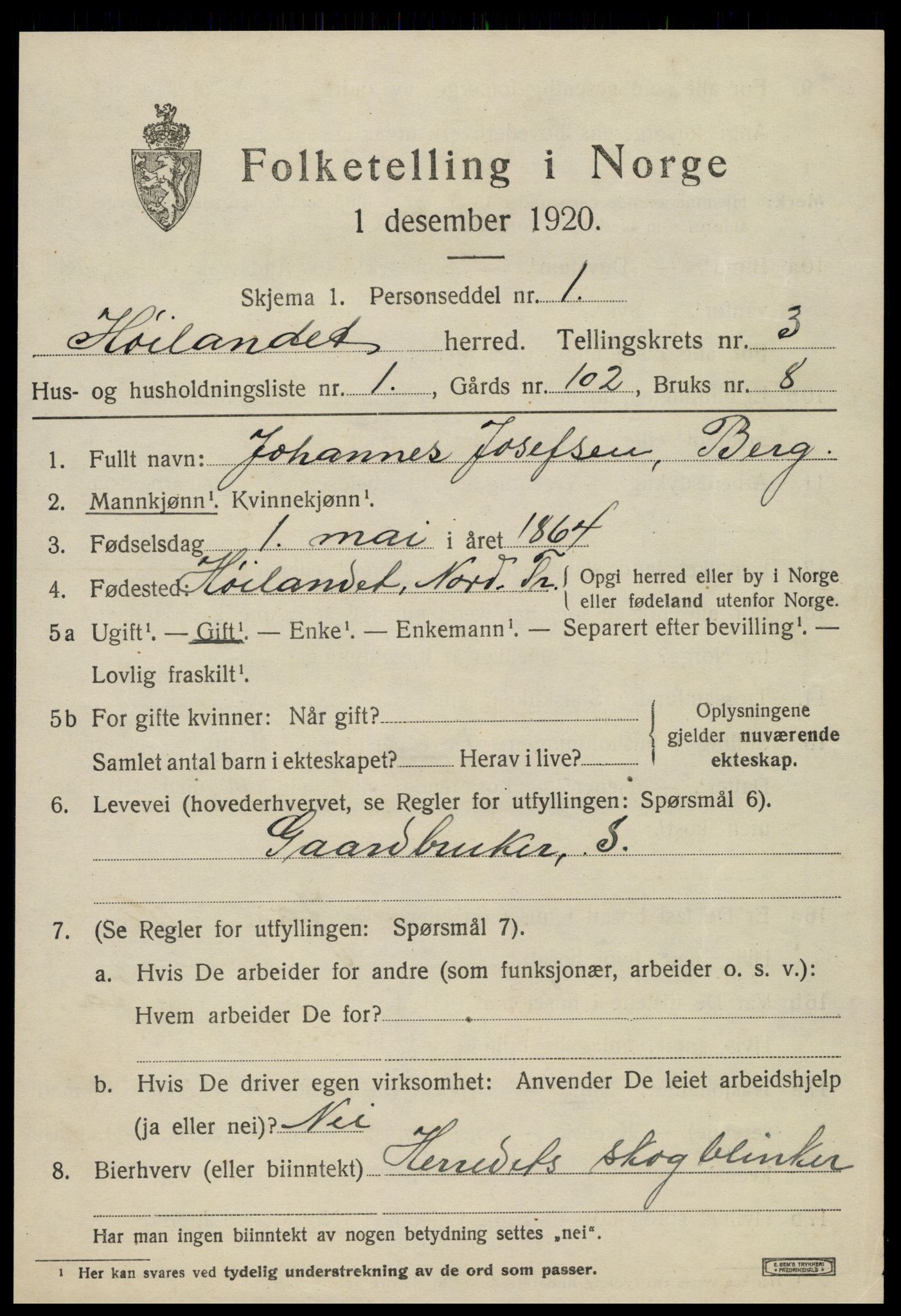 SAT, 1920 census for Høylandet, 1920, p. 1598