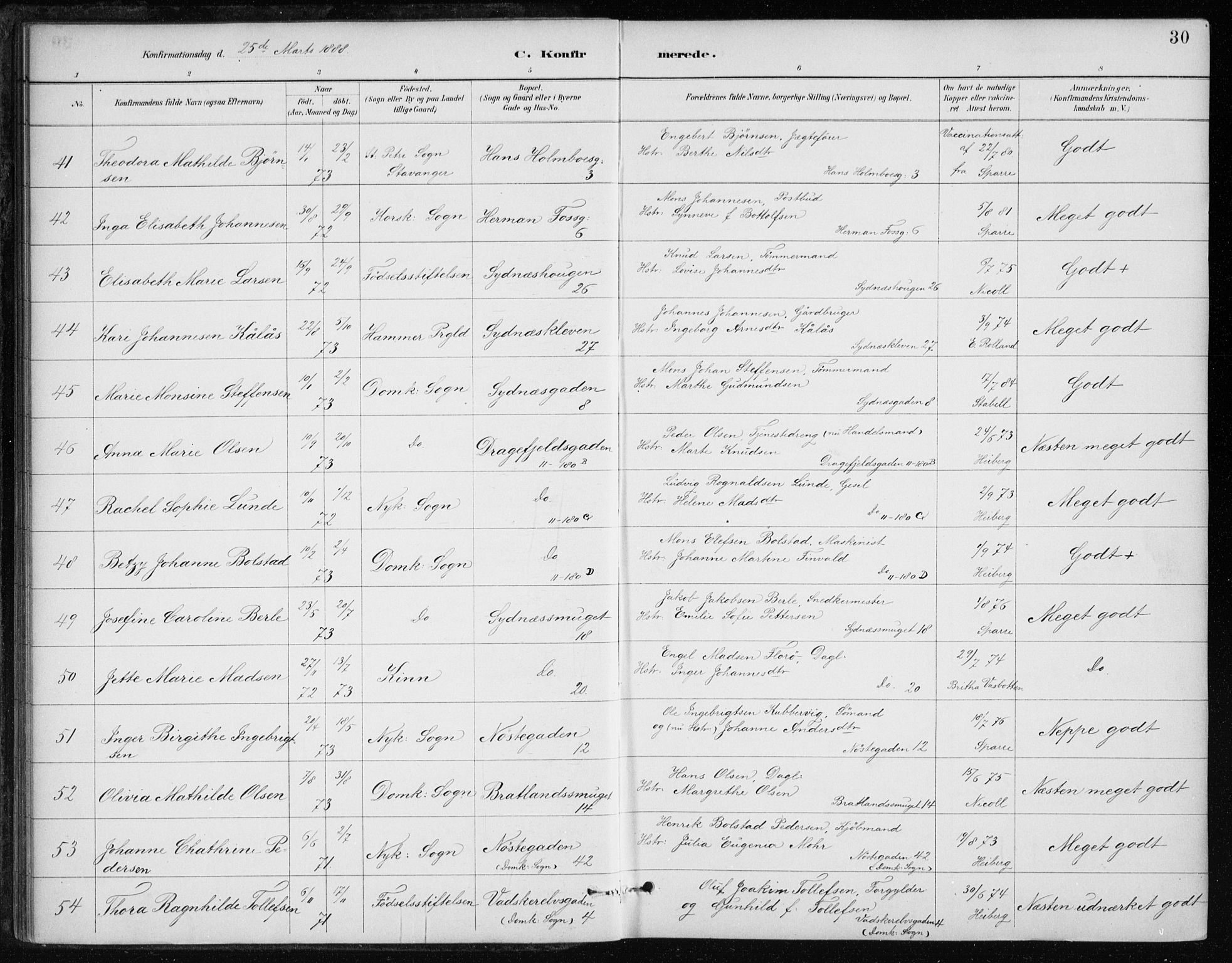 Johanneskirken sokneprestembete, AV/SAB-A-76001/H/Haa/L0008: Parish register (official) no. C 1, 1885-1907, p. 30