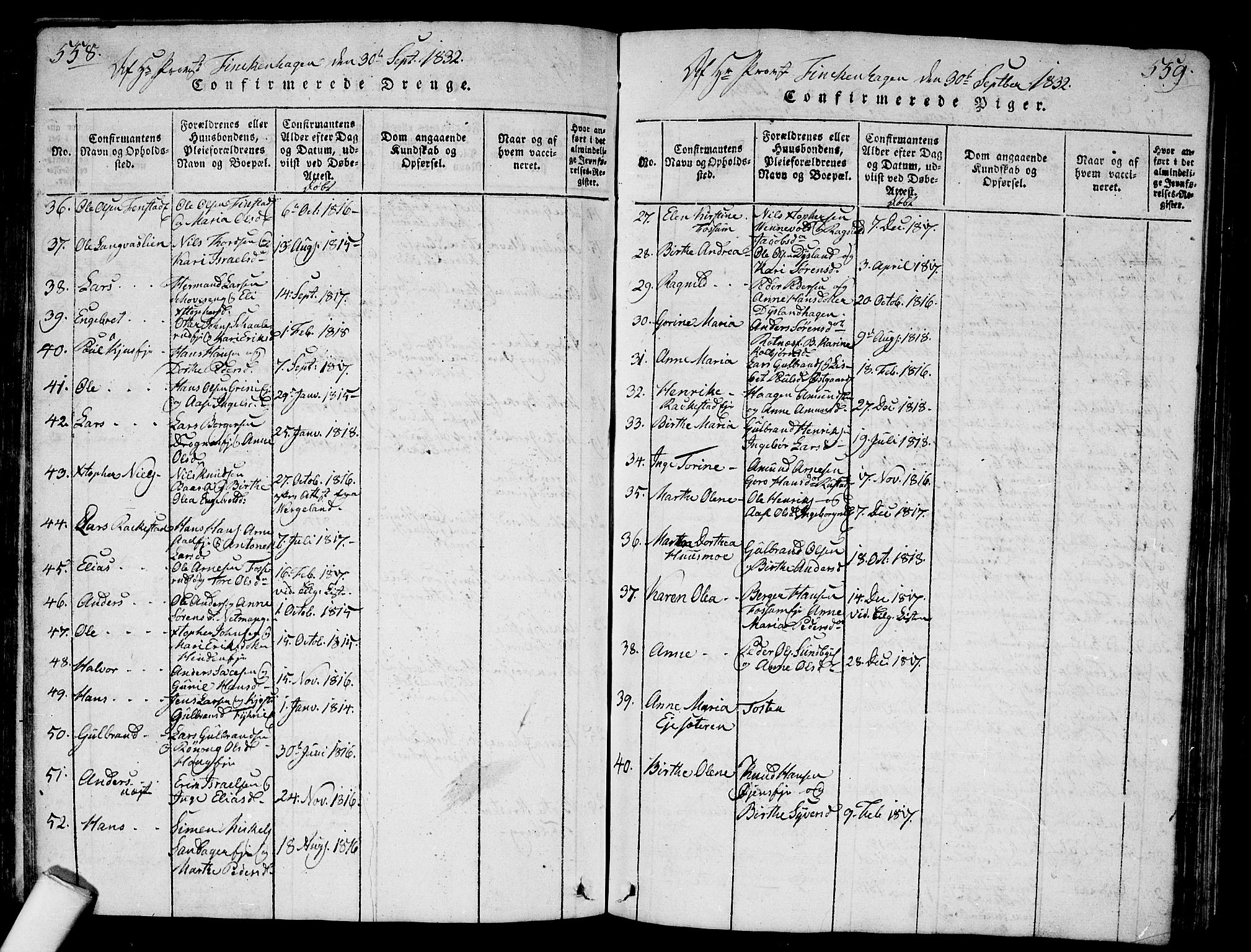 Nes prestekontor Kirkebøker, AV/SAO-A-10410/G/Ga/L0001: Parish register (copy) no. I 1, 1815-1835, p. 558-559