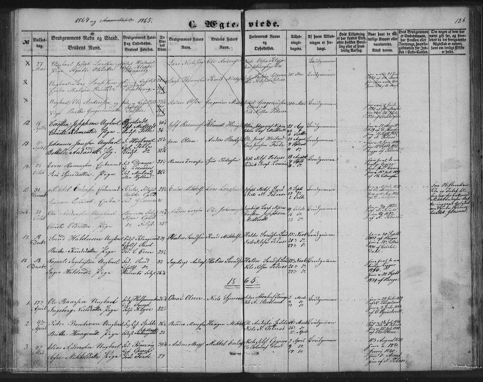 Sund sokneprestembete, AV/SAB-A-99930: Parish register (copy) no. B 1, 1852-1873, p. 126