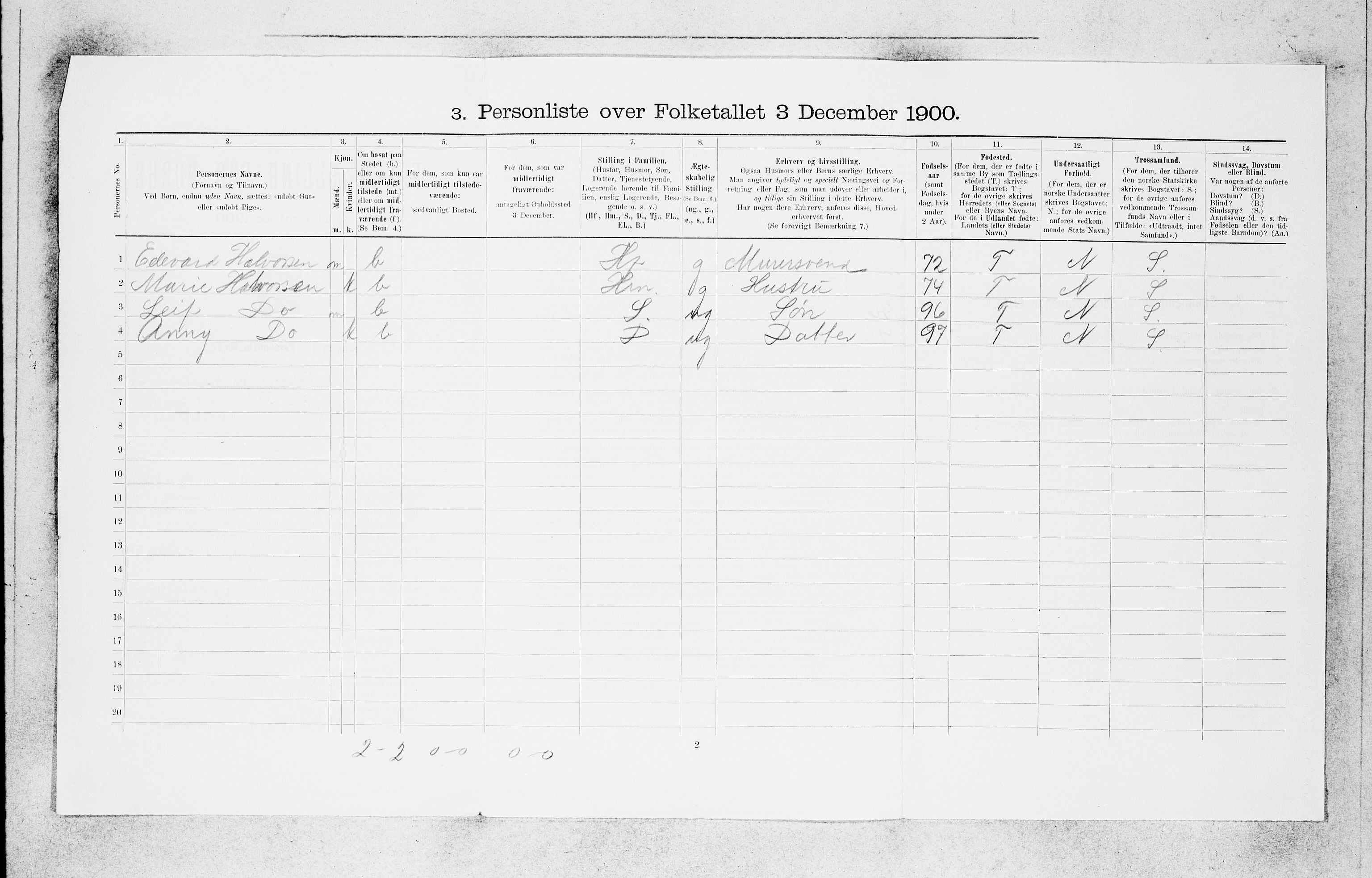 SAB, 1900 census for Bergen, 1900, p. 4108
