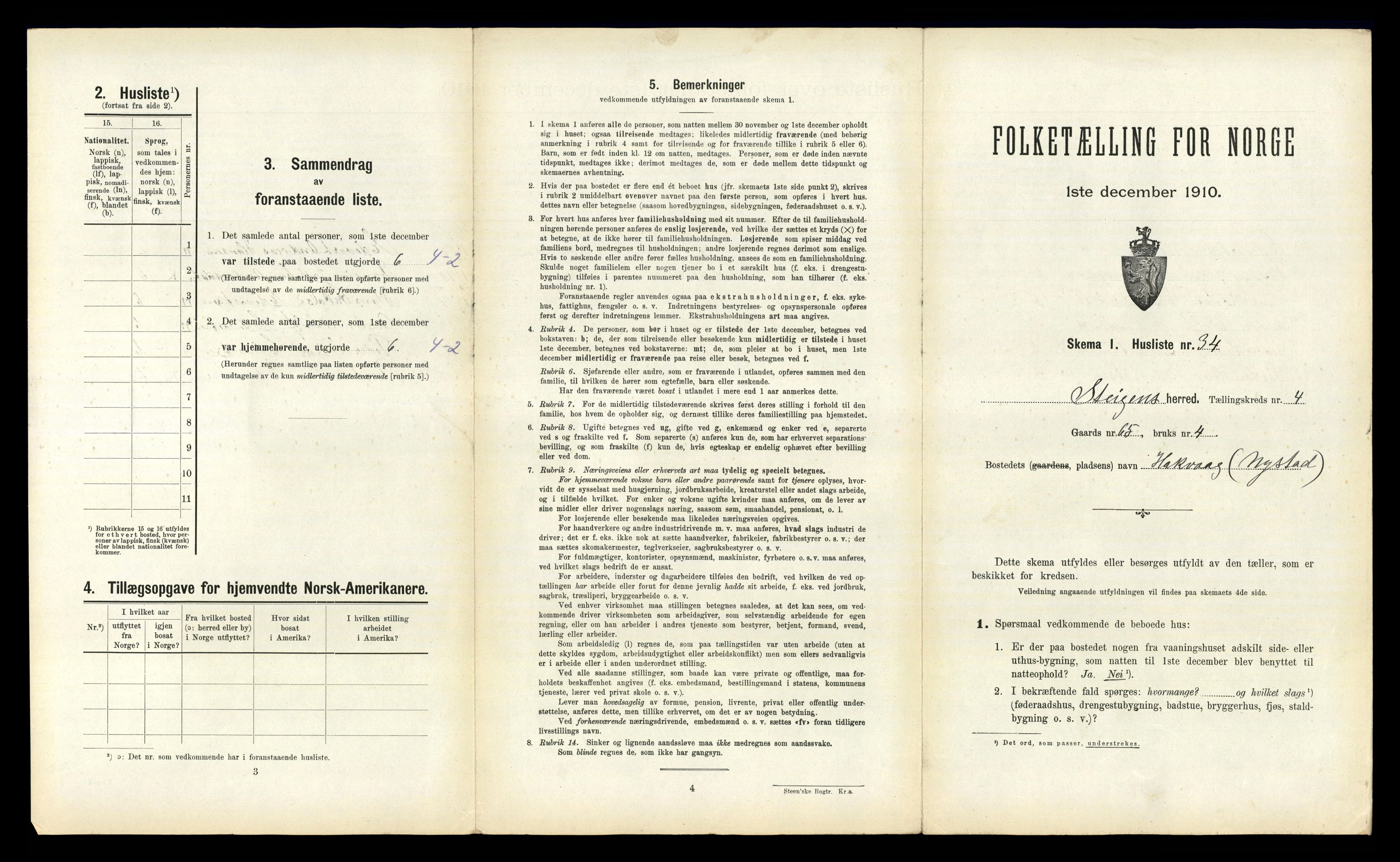RA, 1910 census for Steigen, 1910, p. 329