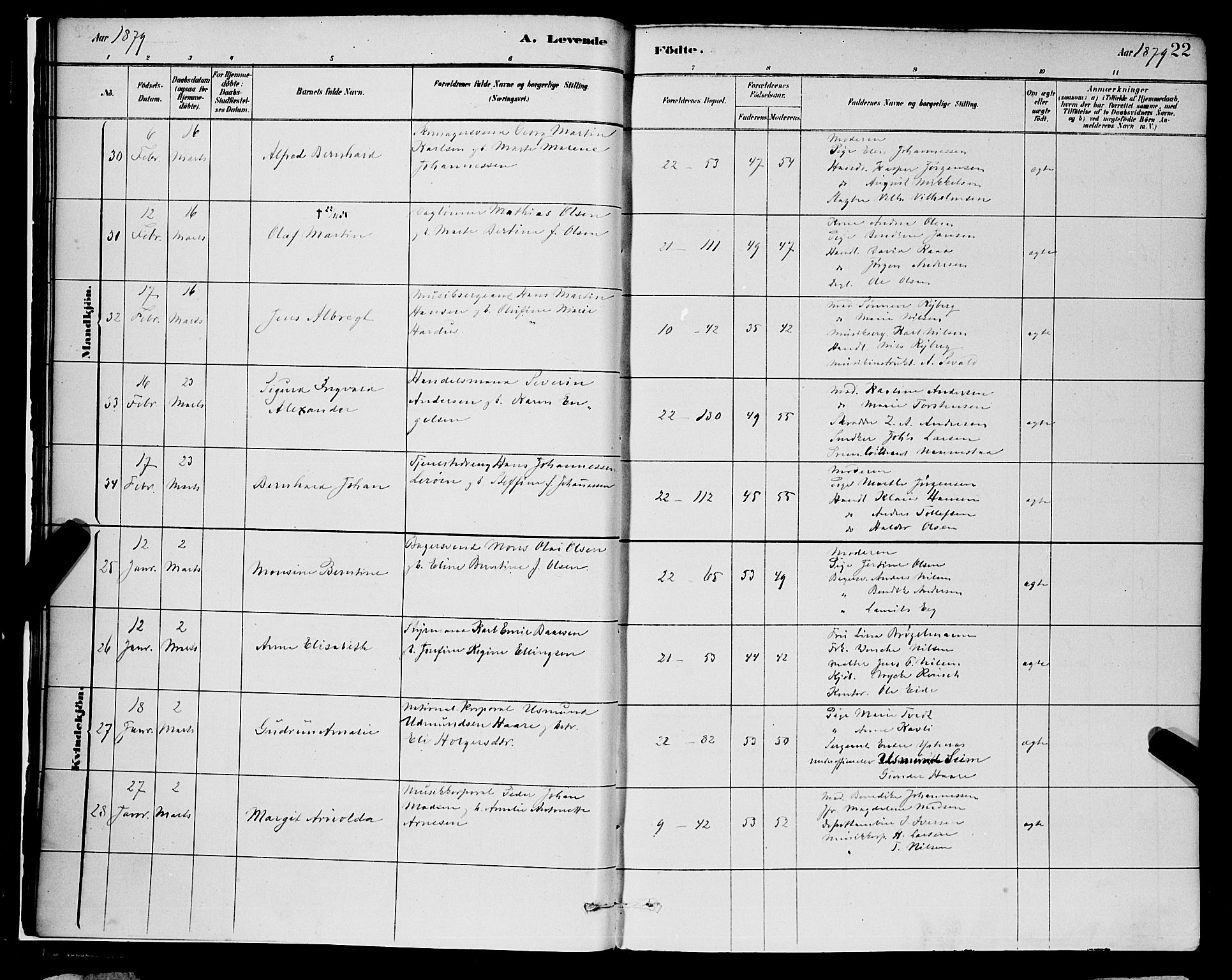Korskirken sokneprestembete, AV/SAB-A-76101/H/Hab: Parish register (copy) no. B 8, 1878-1887, p. 22