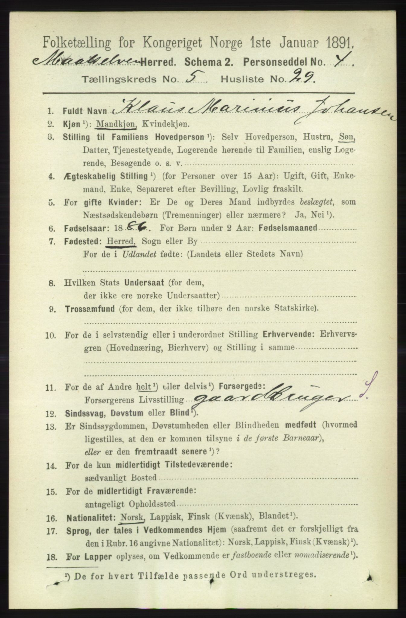 RA, 1891 census for 1924 Målselv, 1891, p. 1813