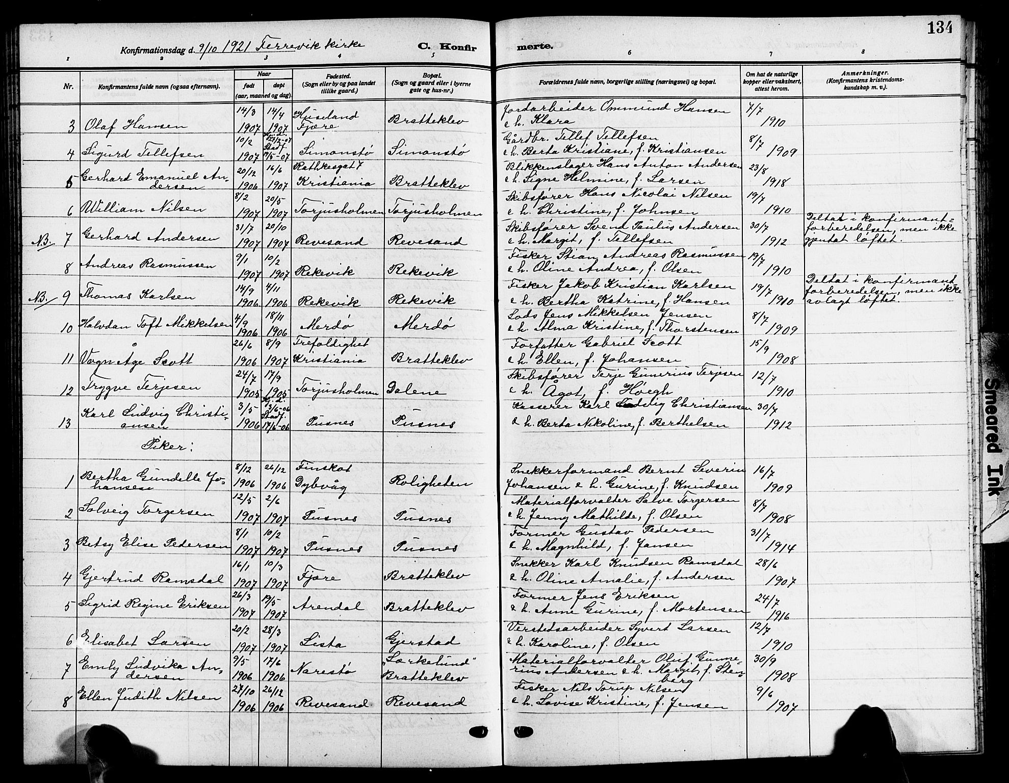 Tromøy sokneprestkontor, AV/SAK-1111-0041/F/Fb/L0007: Parish register (copy) no. B 7, 1908-1925, p. 135