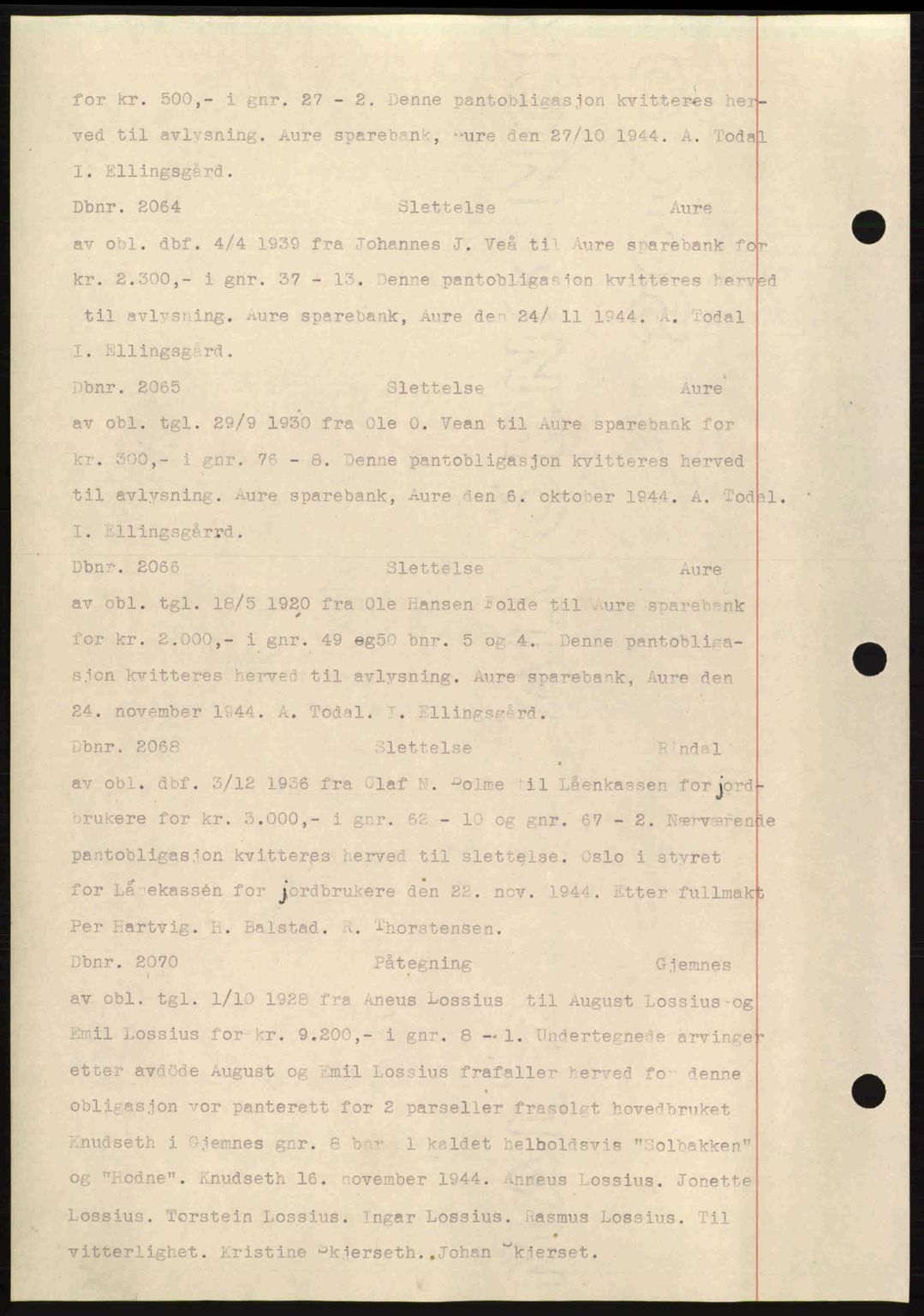 Nordmøre sorenskriveri, AV/SAT-A-4132/1/2/2Ca: Mortgage book no. C81, 1940-1945, Diary no: : 2064/1944