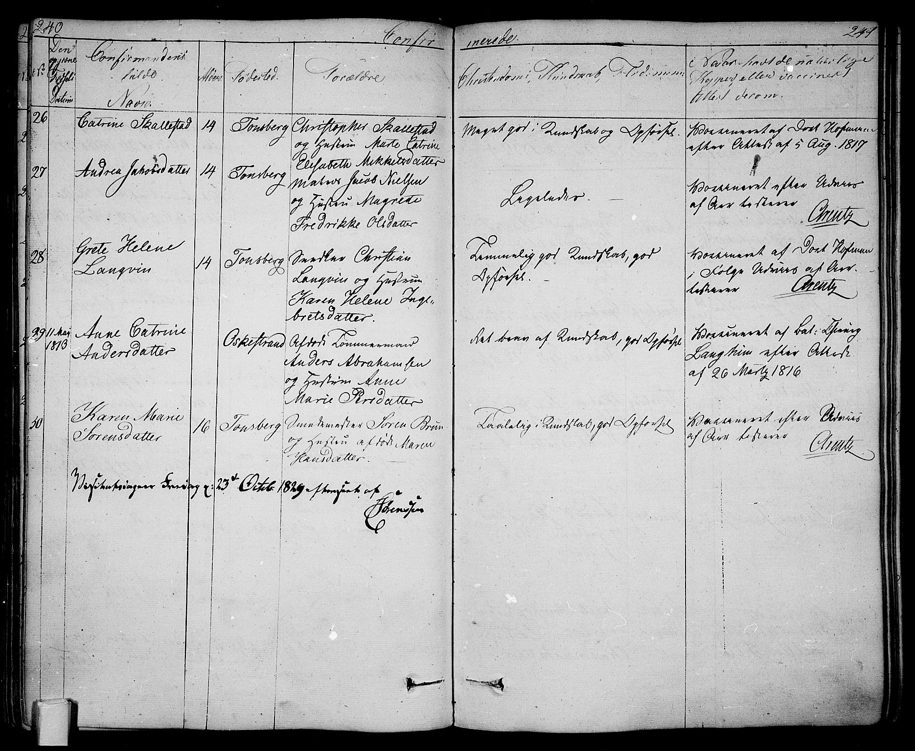 Tønsberg kirkebøker, AV/SAKO-A-330/F/Fa/L0005: Parish register (official) no. I 5, 1827-1836, p. 240-241