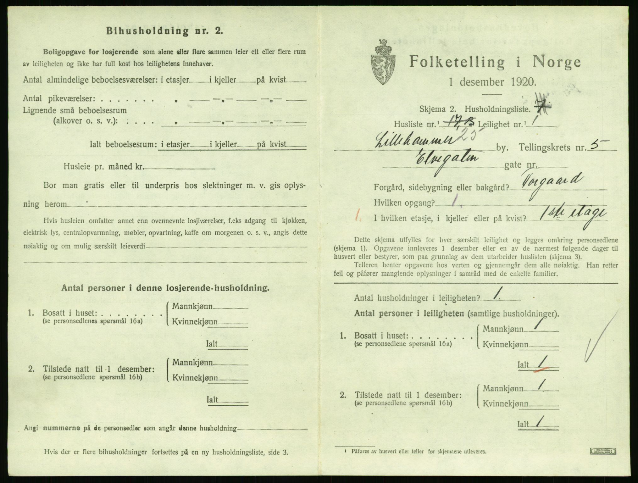 SAH, 1920 census for Lillehammer, 1920, p. 2286