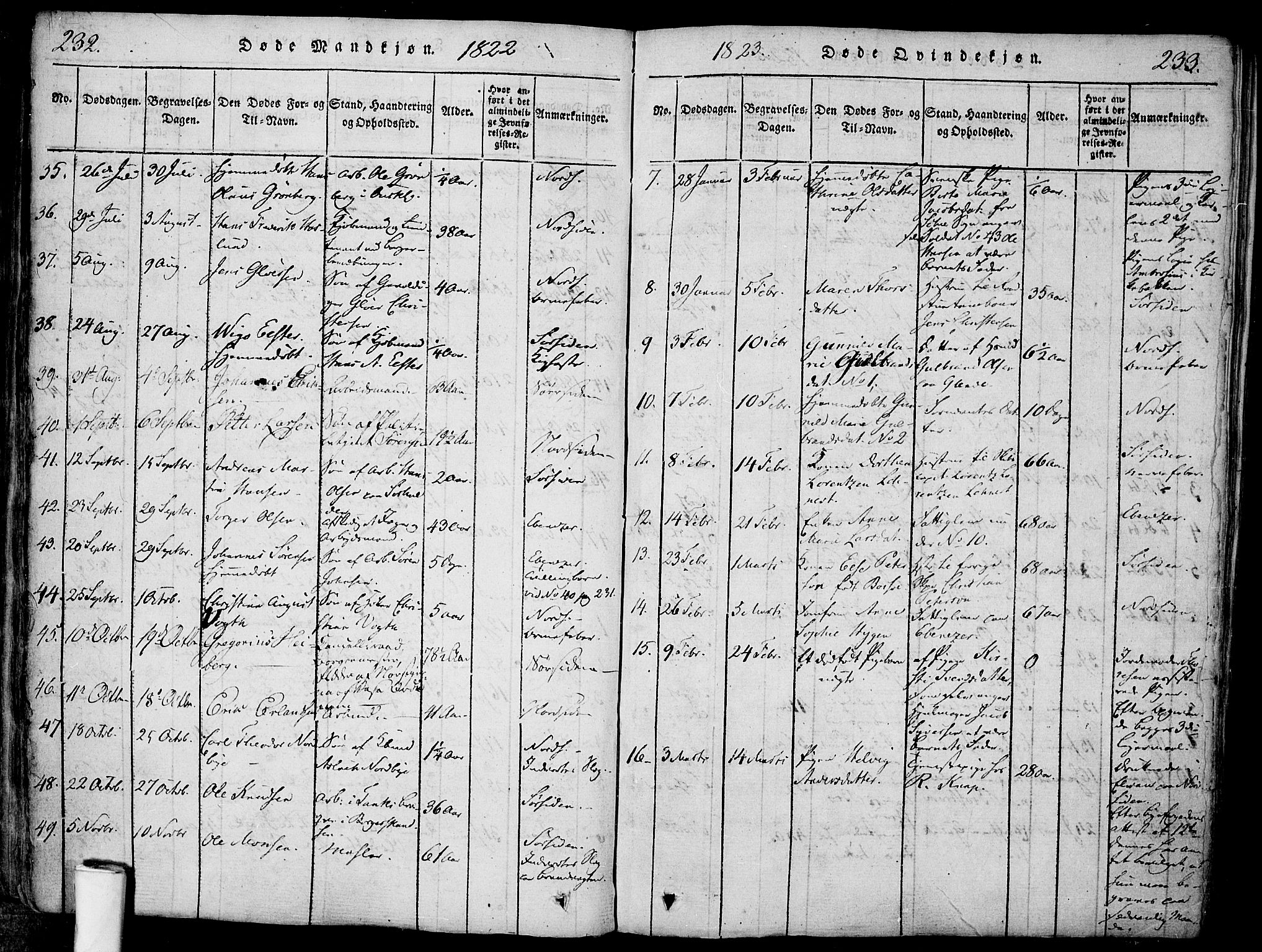 Halden prestekontor Kirkebøker, AV/SAO-A-10909/F/Fa/L0003: Parish register (official) no. I 3, 1815-1834, p. 232-233