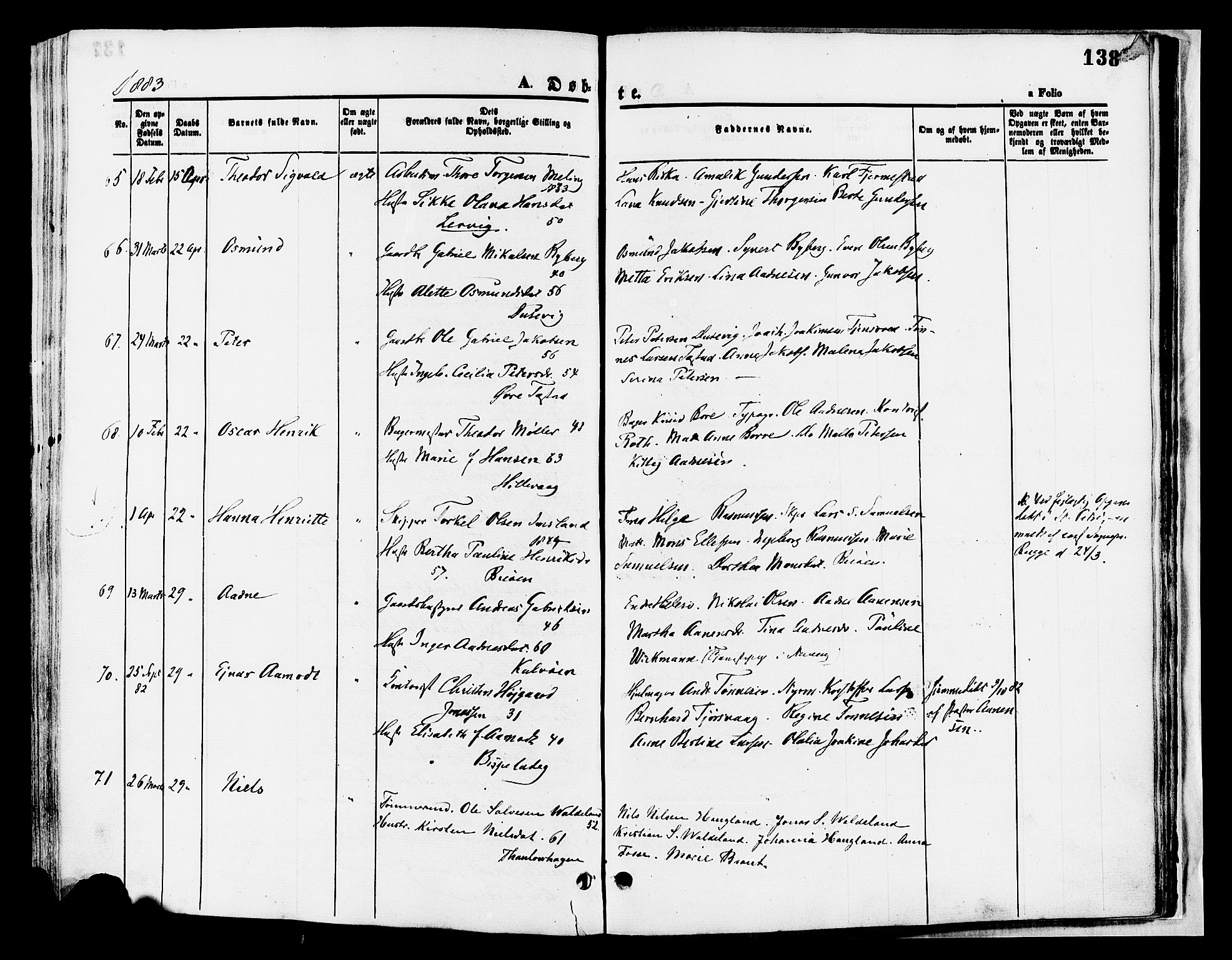 Hetland sokneprestkontor, AV/SAST-A-101826/30/30BA/L0008: Parish register (official) no. A 8, 1877-1884, p. 138