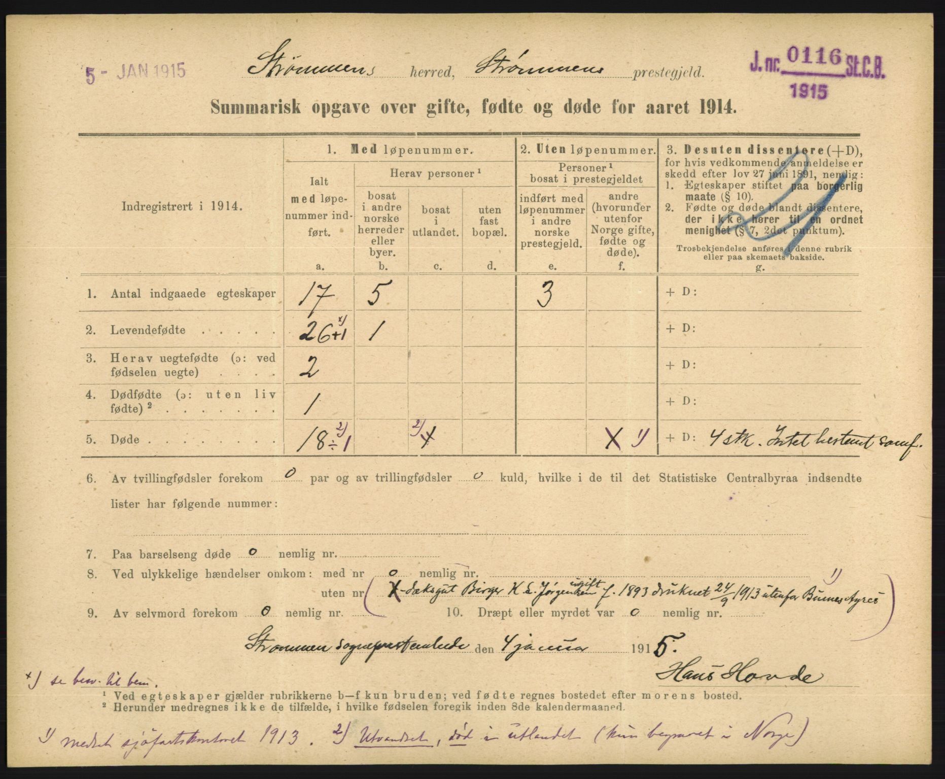 Statistisk sentralbyrå, Sosiodemografiske emner, Befolkning, RA/S-2228/D/Df/Dfb/Dfbd/L0049: Summariske oppgaver over gifte, døde og fødte for hele landet., 1914, p. 425