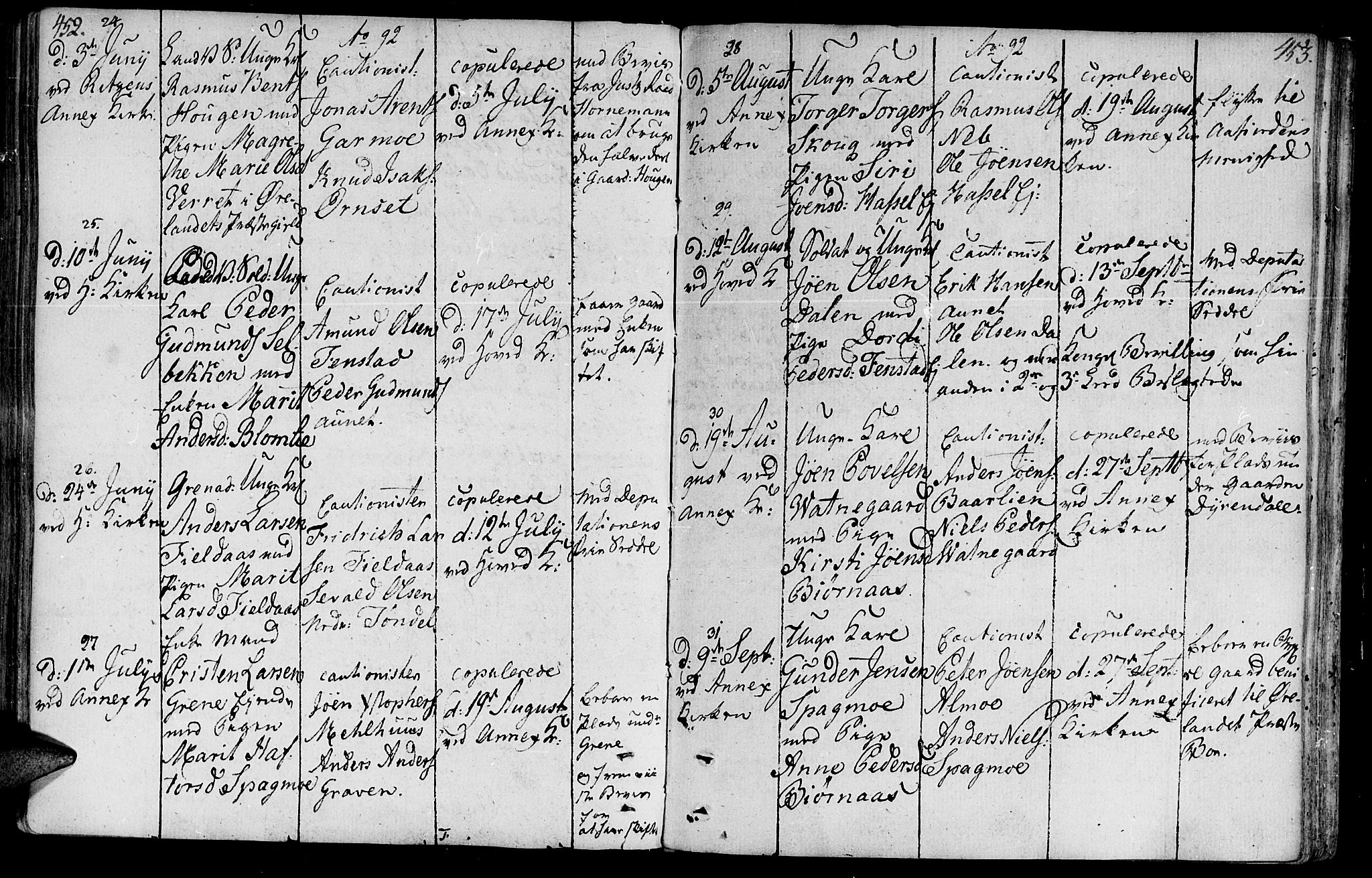 Ministerialprotokoller, klokkerbøker og fødselsregistre - Sør-Trøndelag, SAT/A-1456/646/L0606: Parish register (official) no. 646A04, 1791-1805, p. 452-453