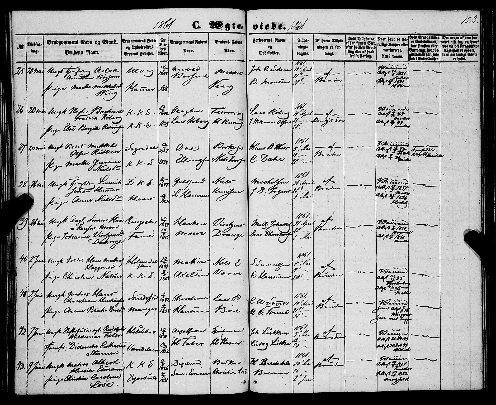 Korskirken sokneprestembete, SAB/A-76101/H/Haa/L0035: Parish register (official) no. D 2, 1852-1867, p. 123