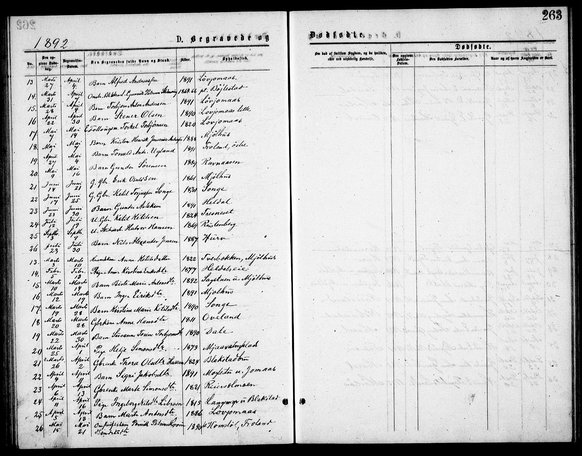 Froland sokneprestkontor, SAK/1111-0013/F/Fb/L0009: Parish register (copy) no. B 9, 1875-1893, p. 263