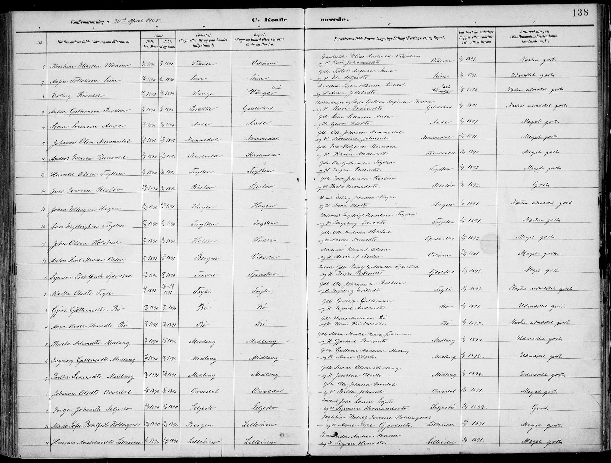 Vik sokneprestembete, SAB/A-81501: Parish register (official) no. B  2, 1891-1907, p. 138