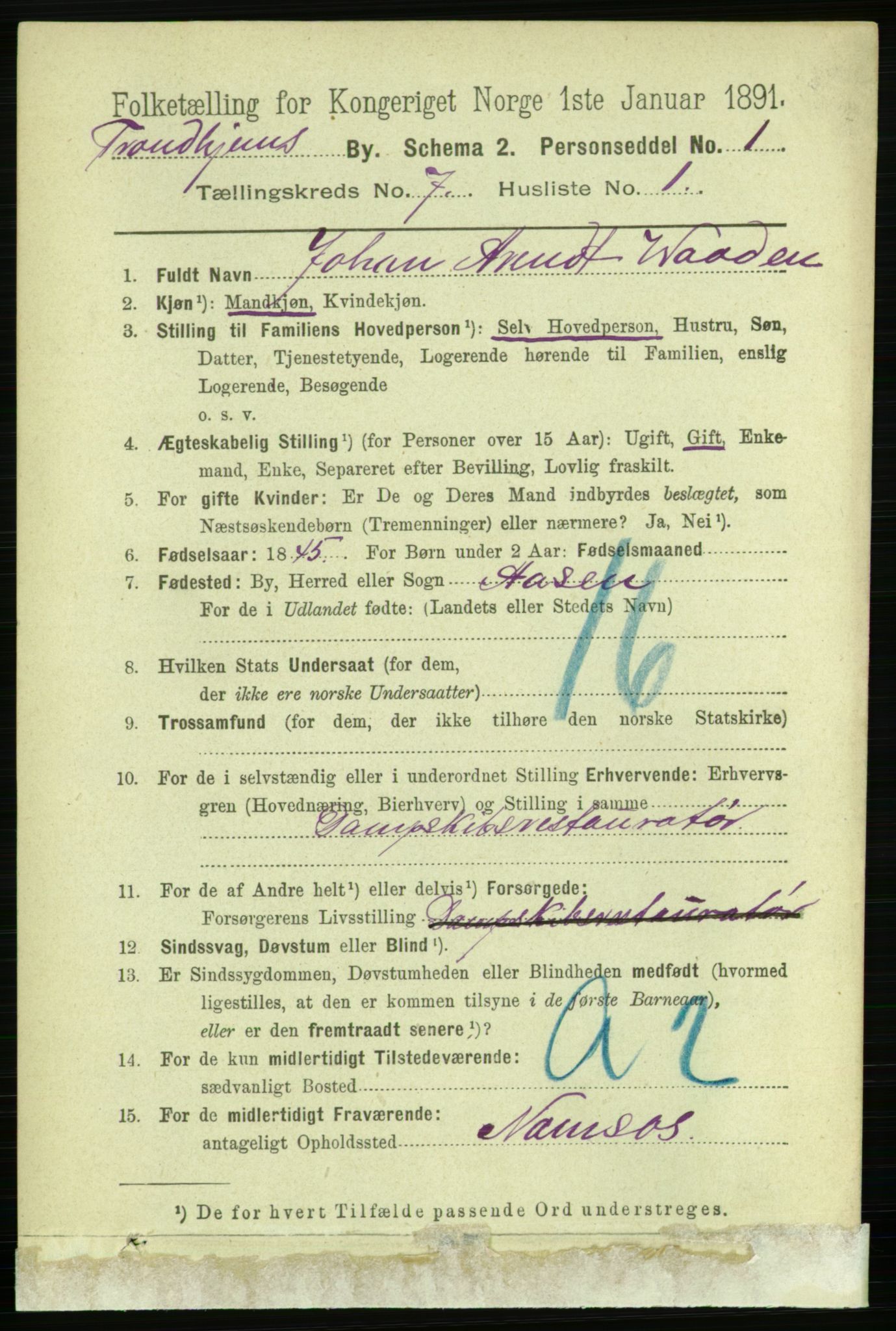 RA, 1891 census for 1601 Trondheim, 1891, p. 5997