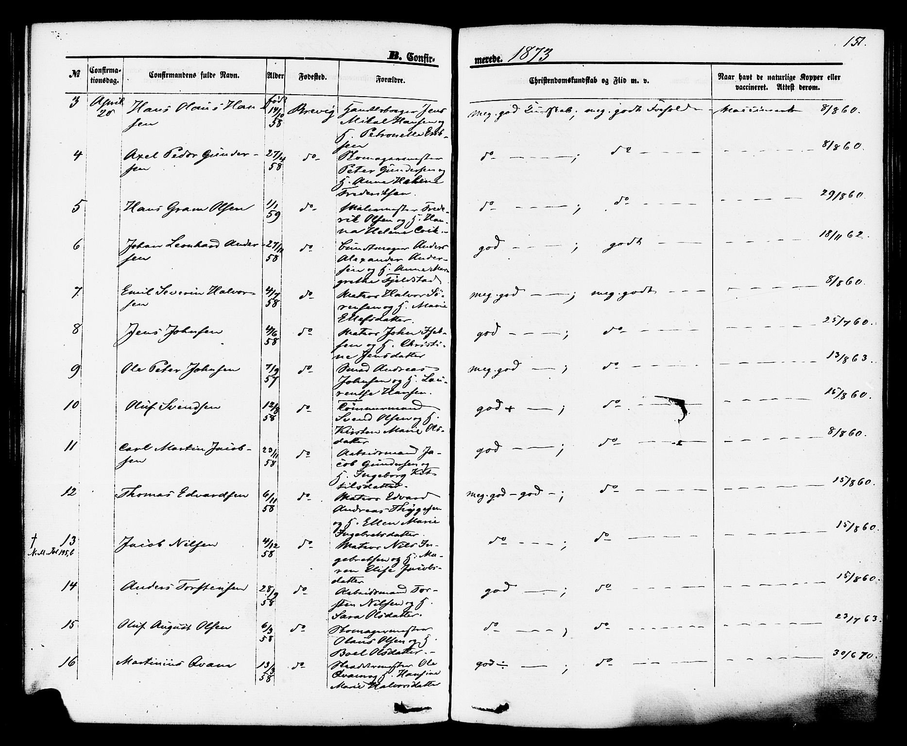 Brevik kirkebøker, SAKO/A-255/F/Fa/L0006: Parish register (official) no. 6, 1866-1881, p. 151
