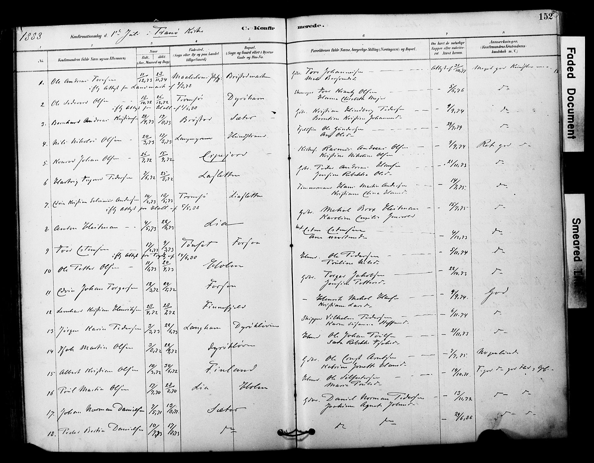 Tranøy sokneprestkontor, SATØ/S-1313/I/Ia/Iaa/L0011kirke: Parish register (official) no. 11, 1878-1904, p. 152